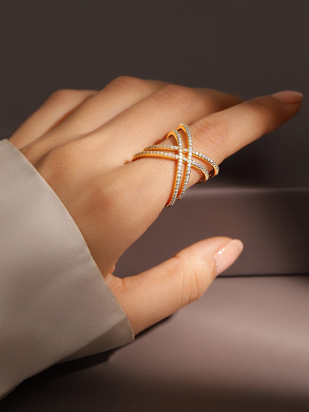American Diamond Zirconia Multi-Band Gold Ring