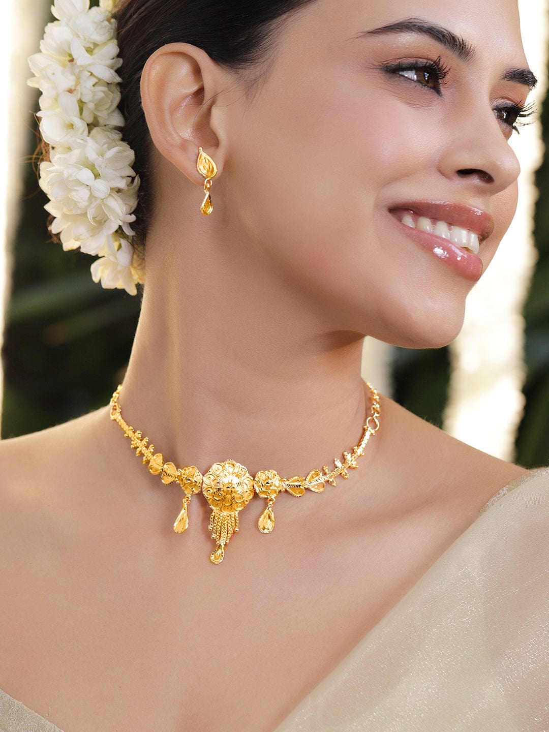 Gold Floral Paisley Drop Choker Set