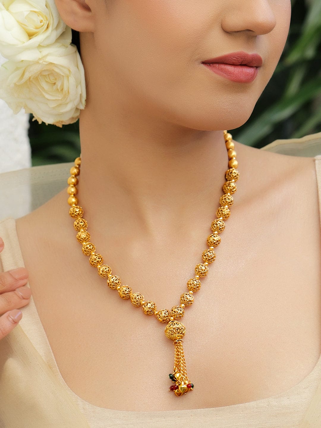 Traditional Multi Beaded Gold Toned Necklace