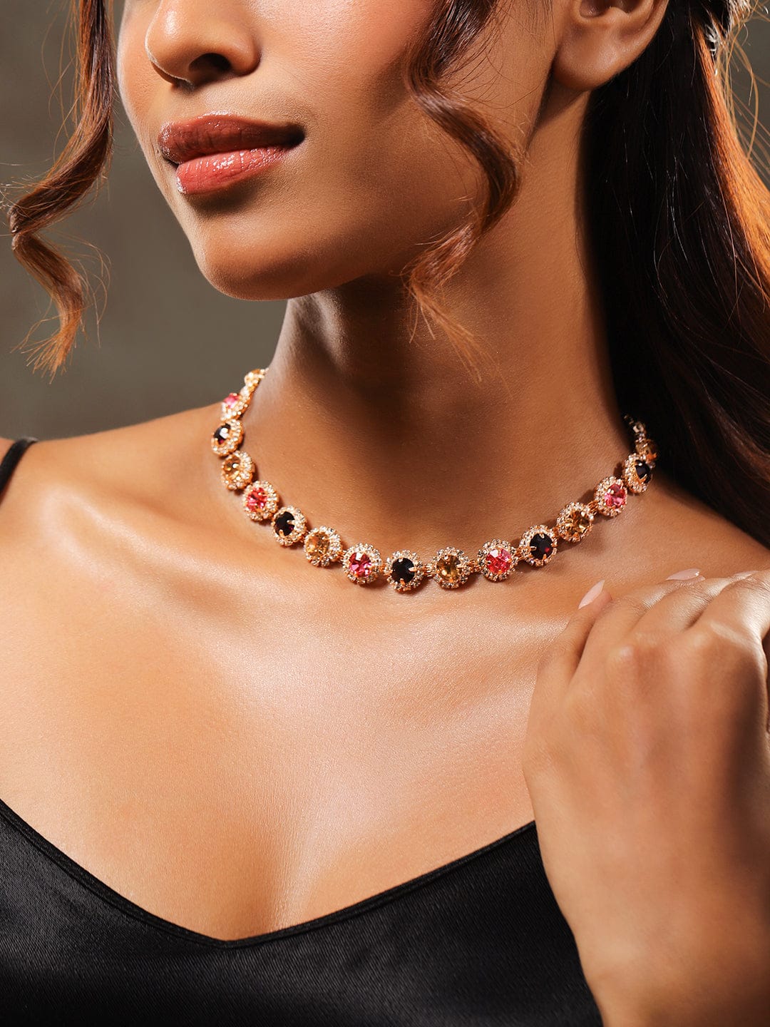Radiant Multicolour American Diamond Zirconia Studded Statement Necklace