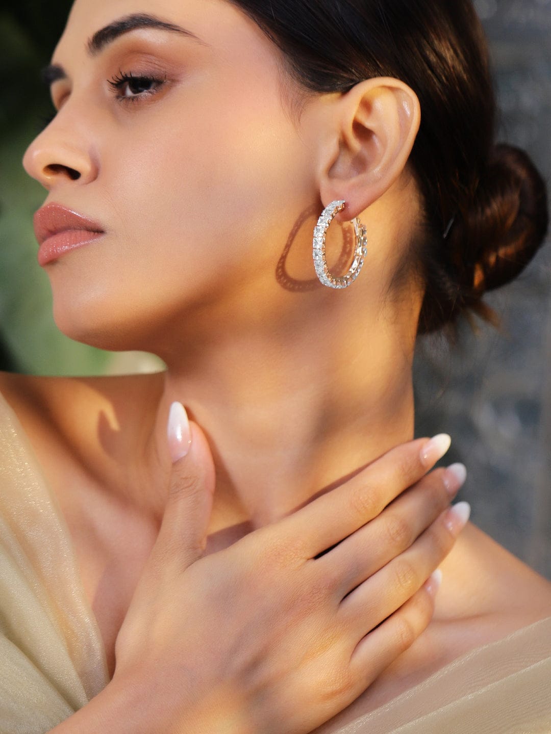 Gold Toned White Hoop Earrings