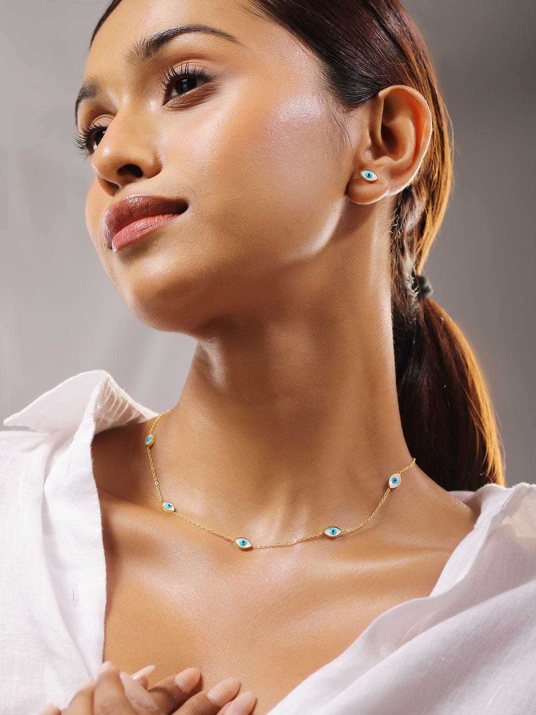 Evil Eye Motif Gold Necklace Set