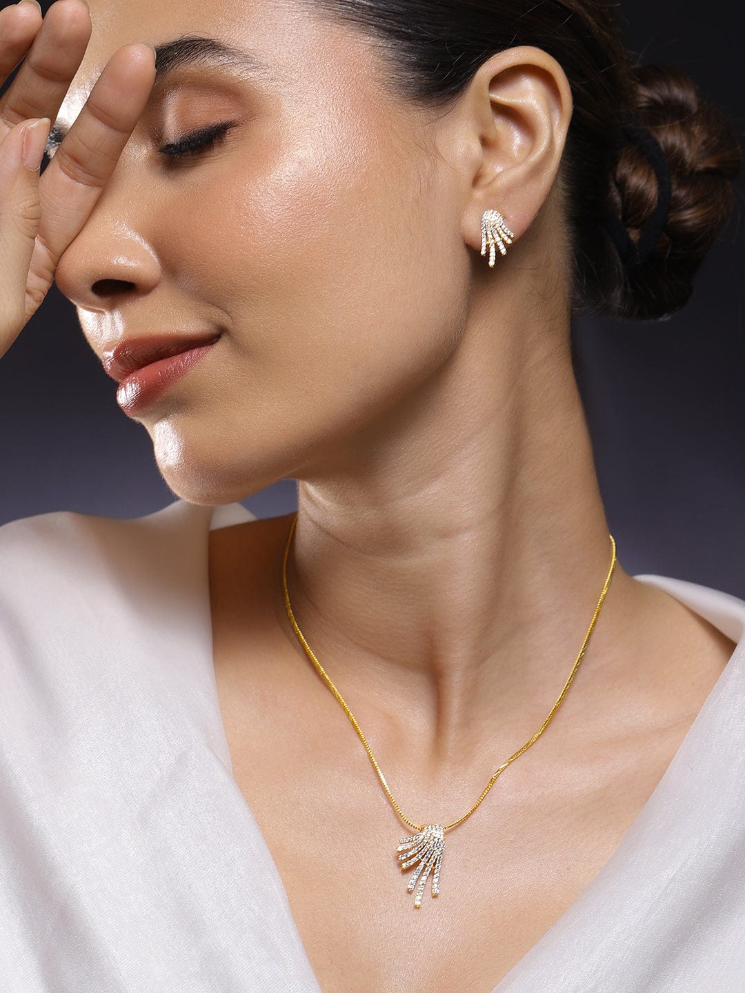 American Diamond Zirconia Golden Necklace Set