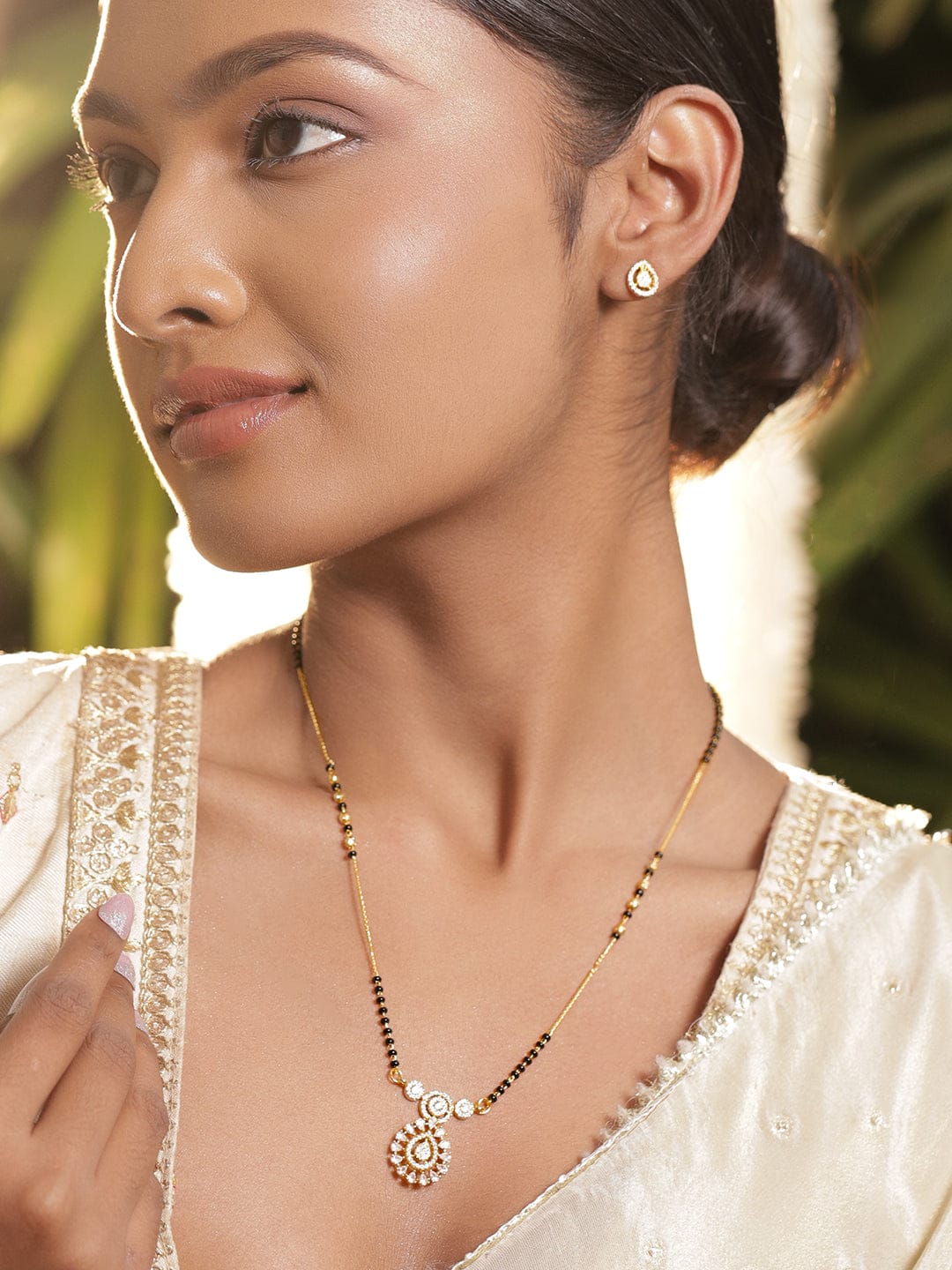 American Diamond Zirconia Teardrop Mangalsutra With Earrings
