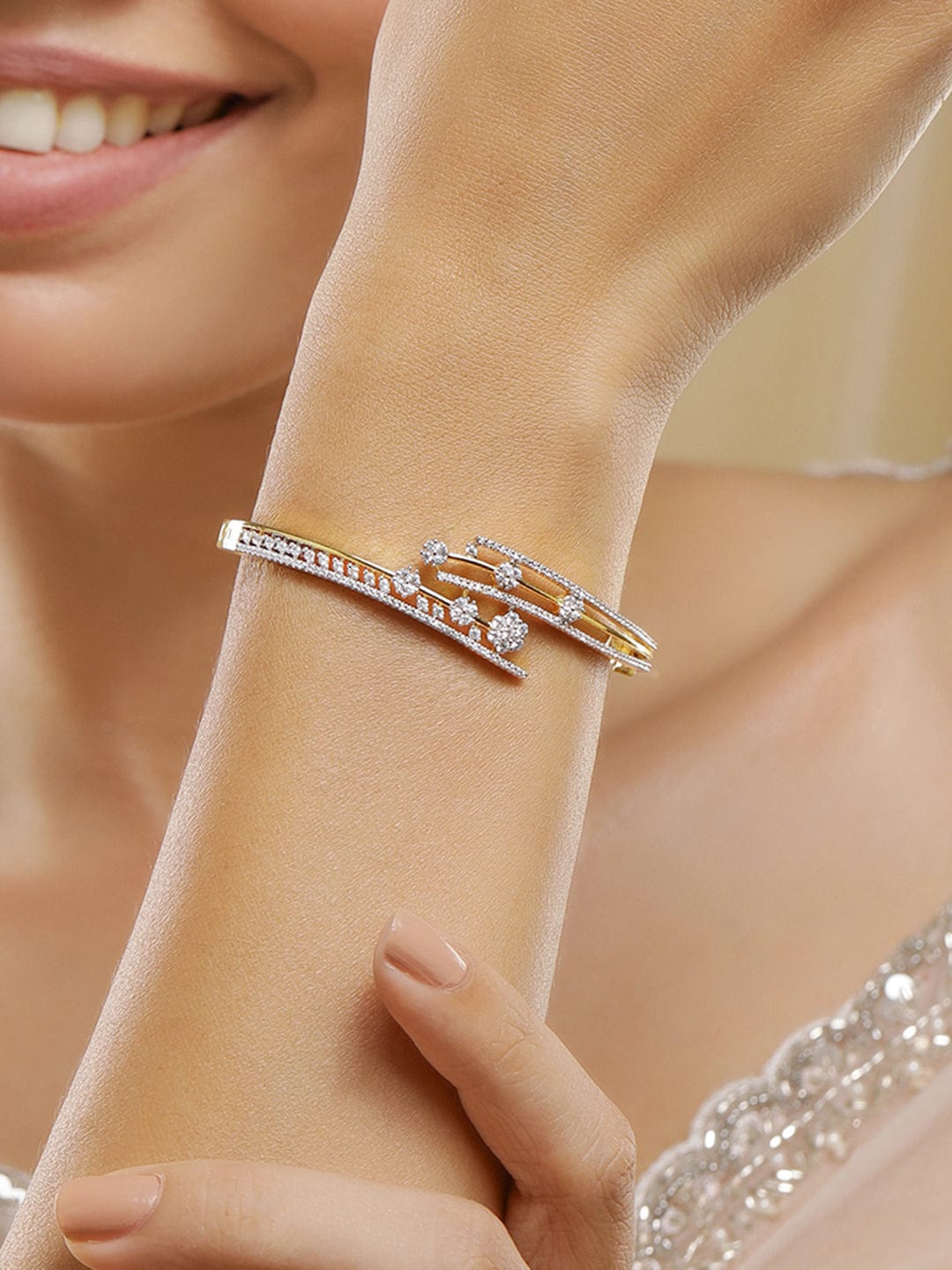Rubans 22K Gold-Plated Cubic Zirconia Studded Bangle-Style Bracelet