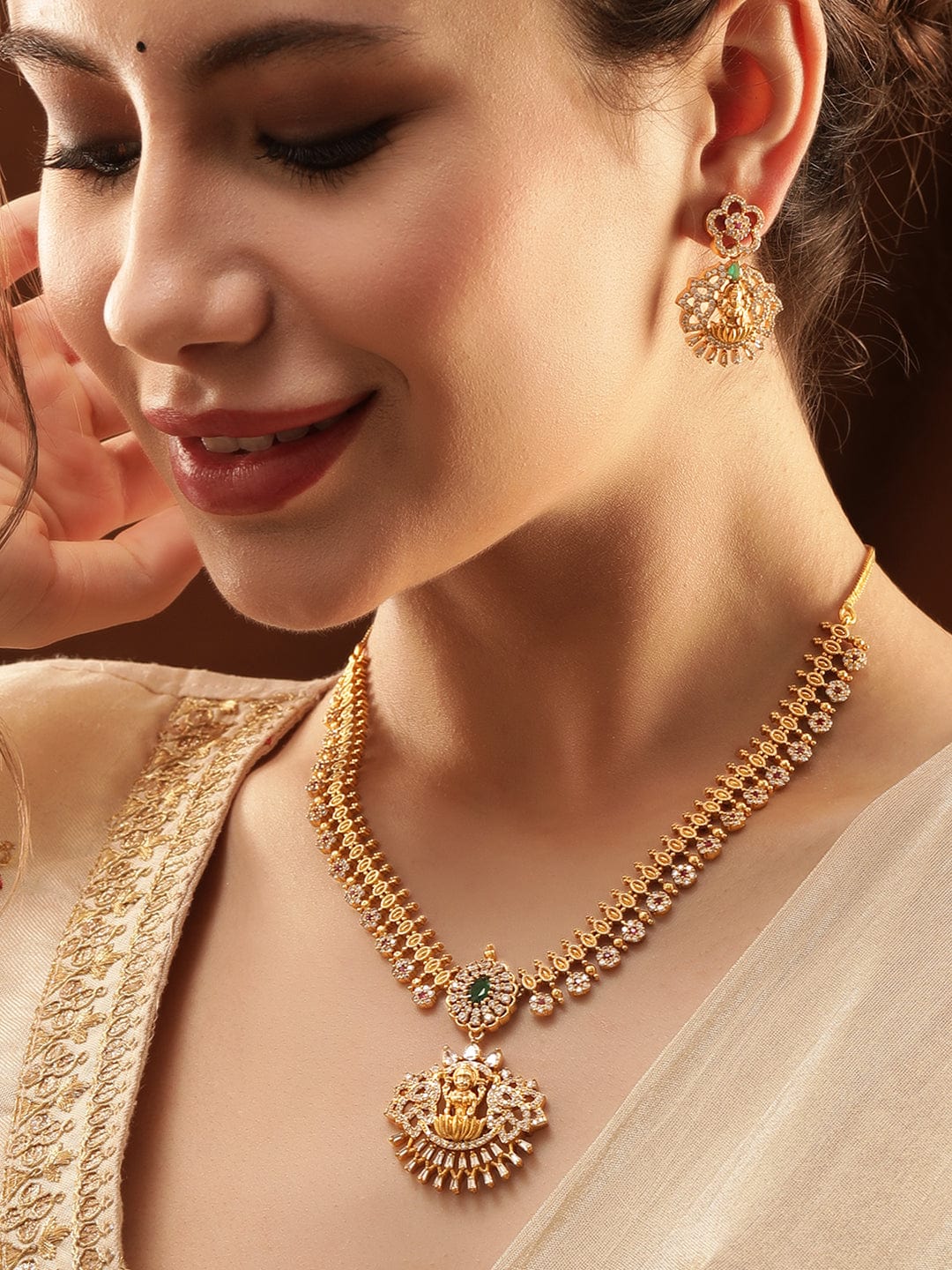 Temple Necklace Set with Laxmi Motif