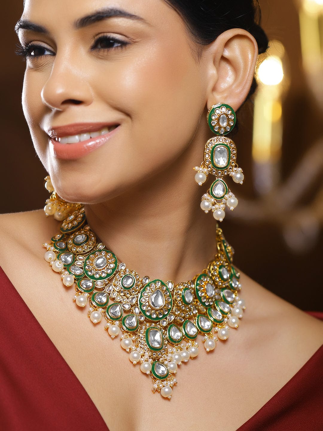 Eternal Royal Green Kundan Necklace Set