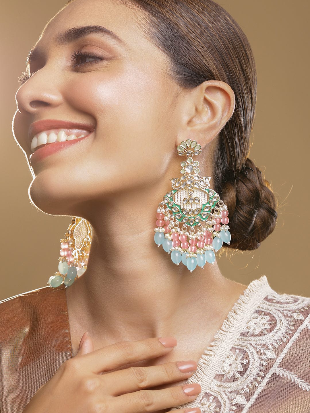 Graceful Color Play Kundan Dangler