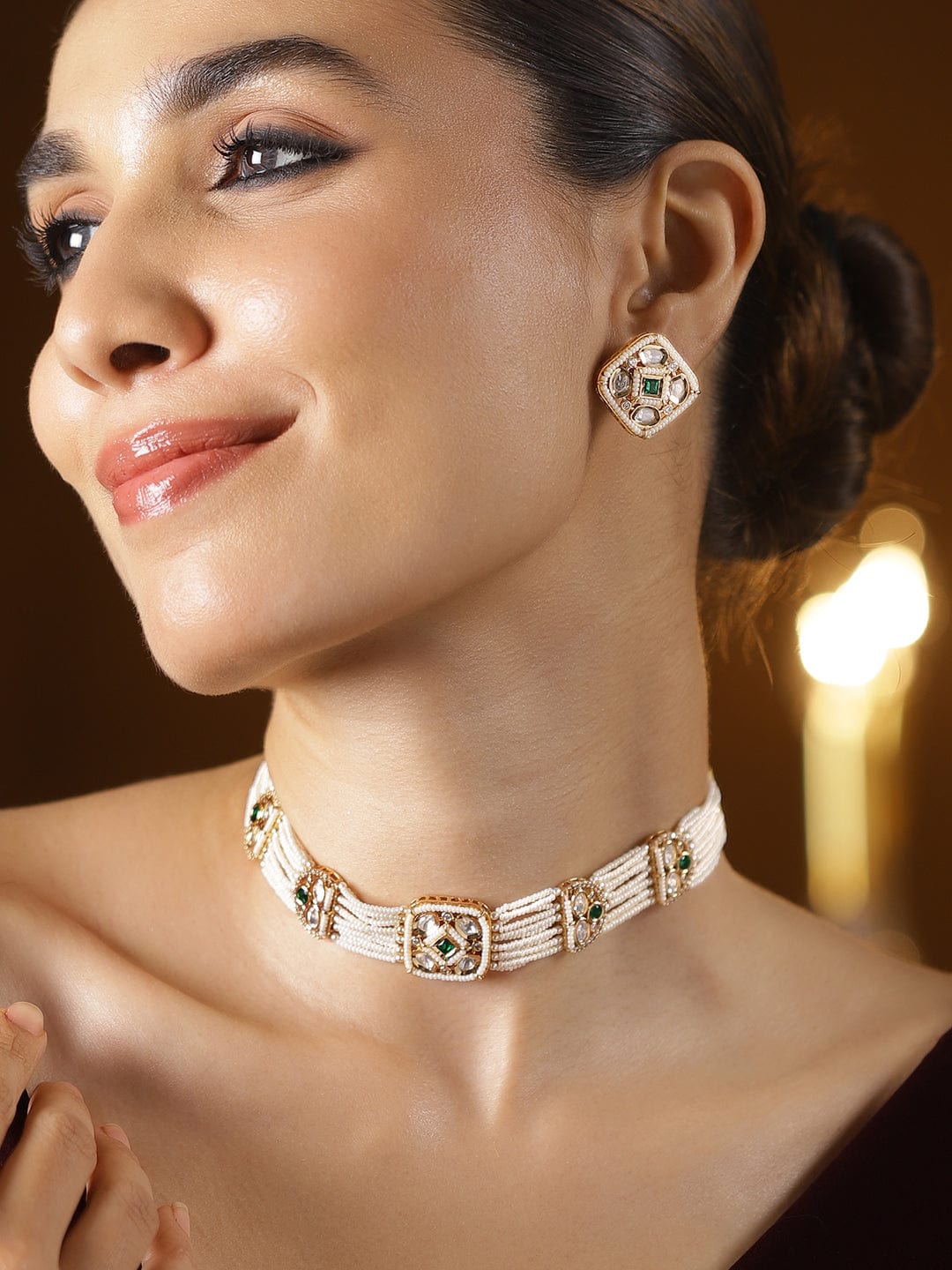 Ethnic Green Stone Choker Set