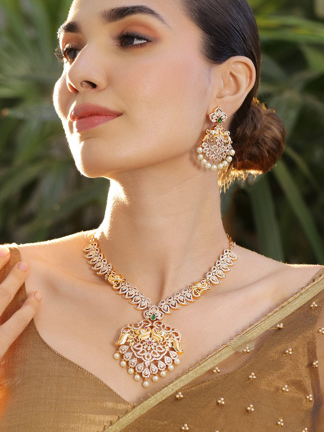 Pearl Drop American Diamond Zirconia Necklace Set