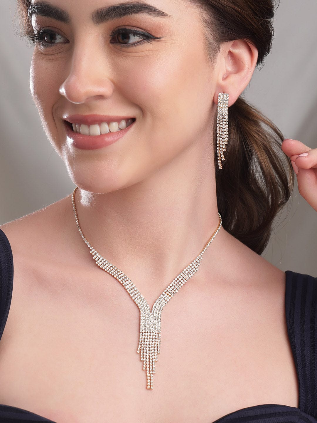 American Diamond Zirconia White Necklace Set