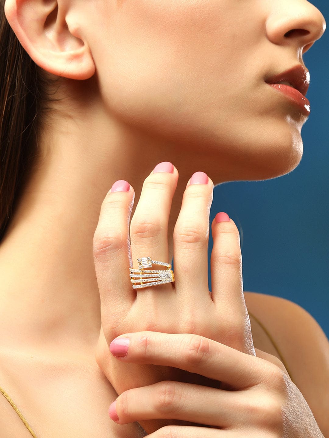 American Diamond Zirconia Studded Gold Ring