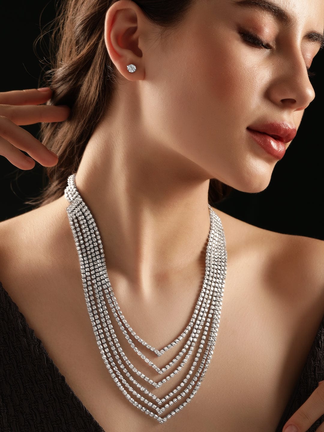 Silver Tone Layered Necklace Set