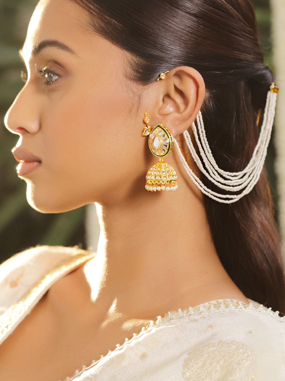 Graceful Layered Pearls & Kundan Ear Cuffs
