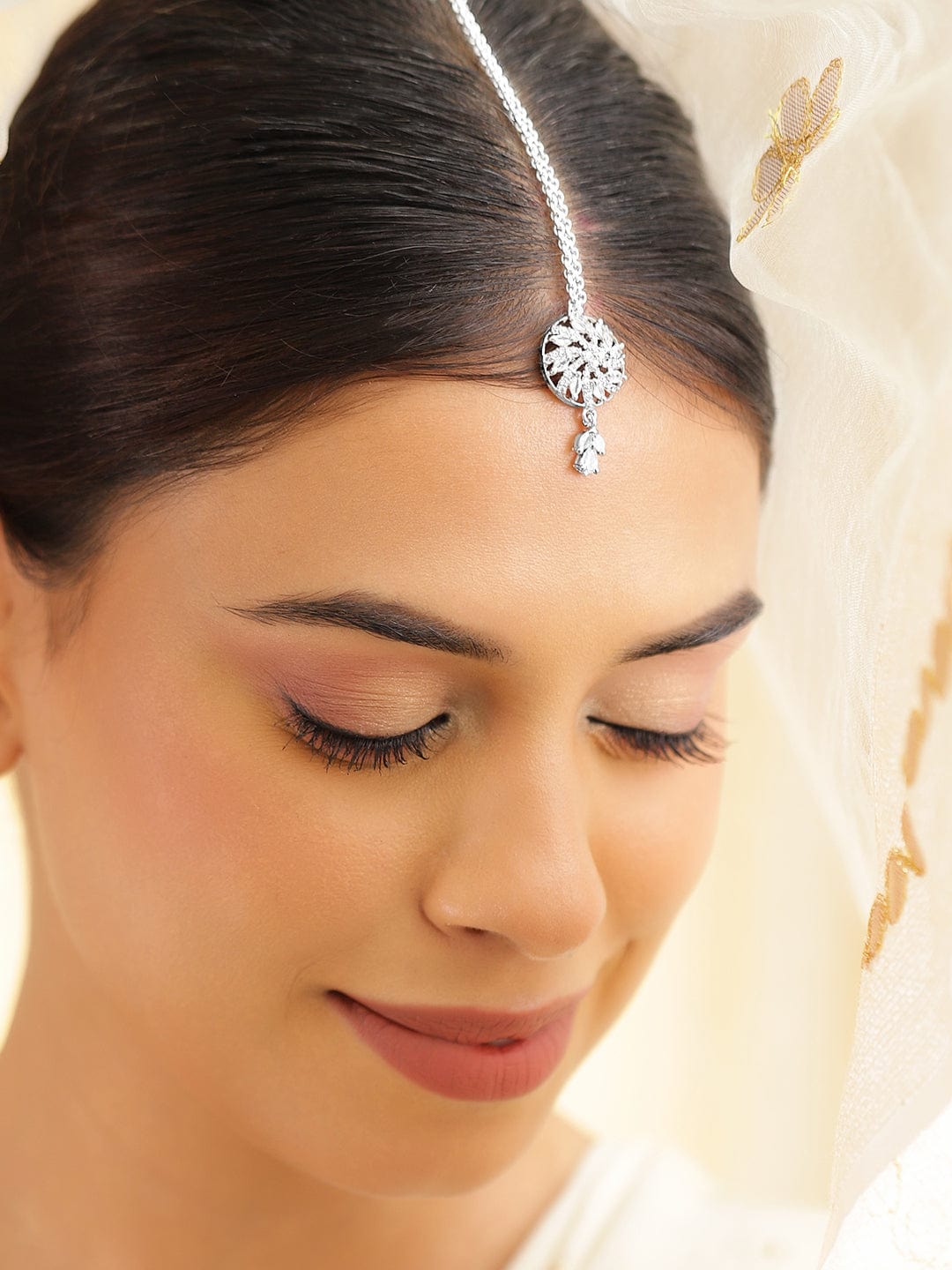 Rubans Rhodium-Plated Cubic Zirconia Maang Tikka