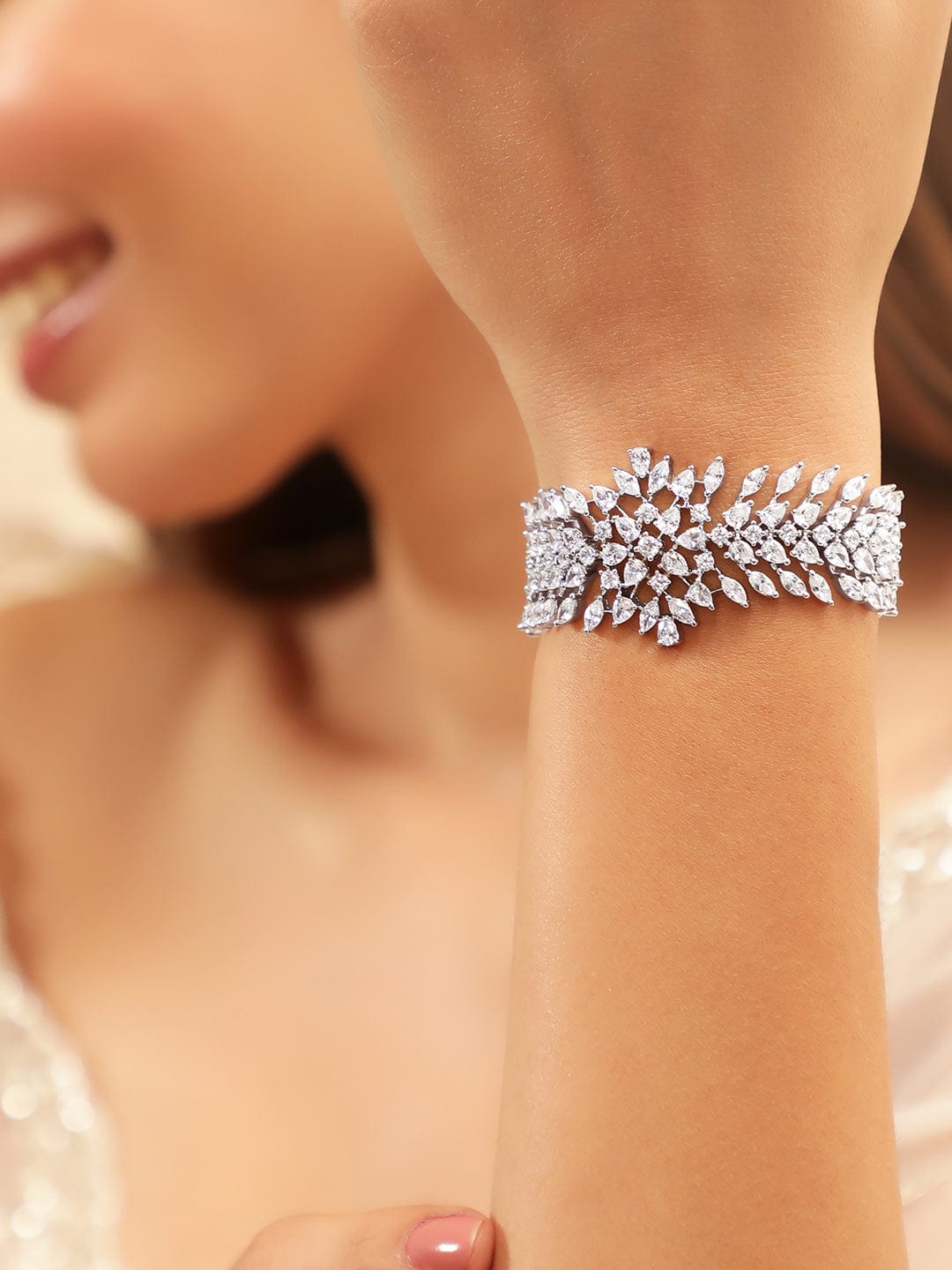 Rubans Rhodium Plated Marquise and Pear Crystal Cubic Zirconia Luxury bracelet