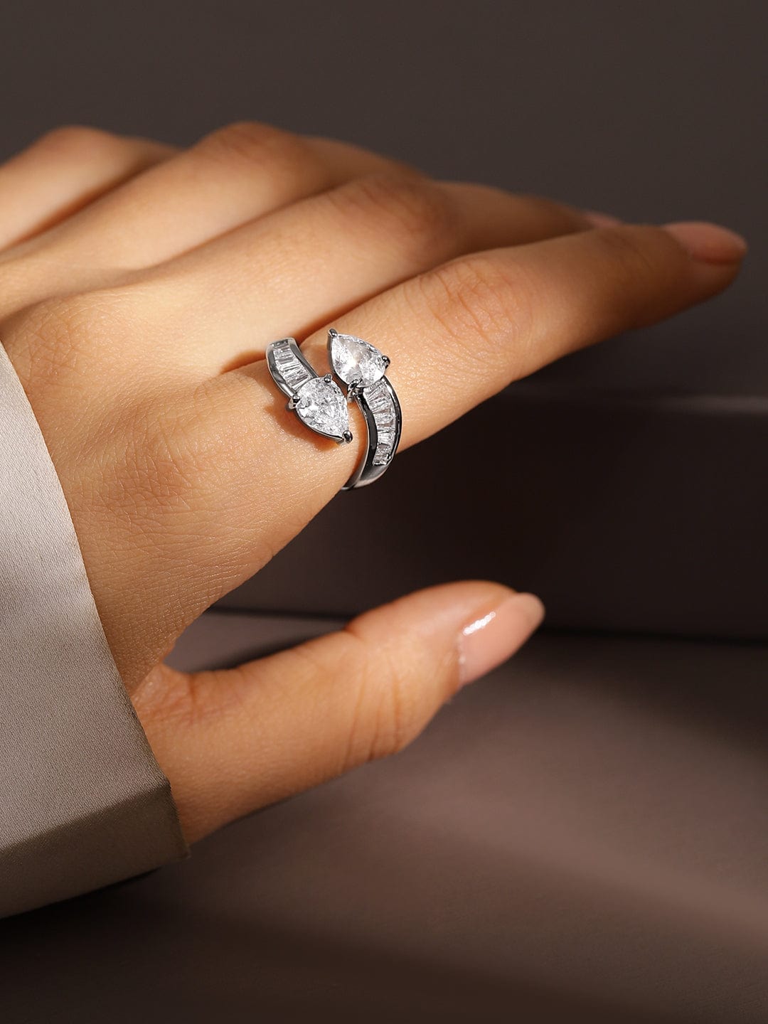 American Diamond Zirconia Bypass Ring