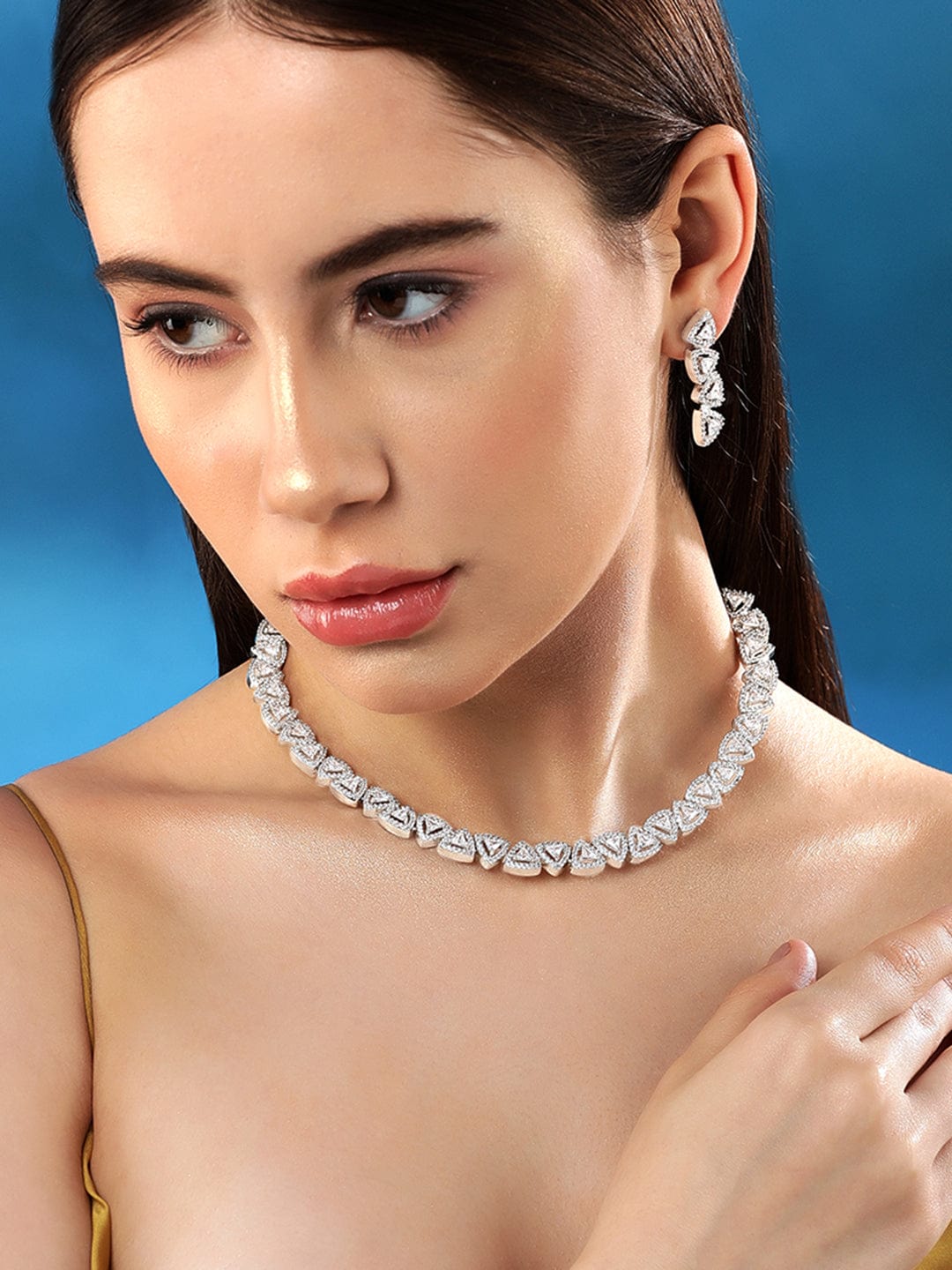 American Diamond Zirconia Geometric Pattern Necklace Set