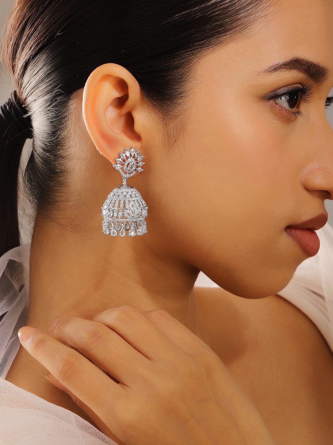 Gleaming Grace American Diamond Zirconia Jhumka