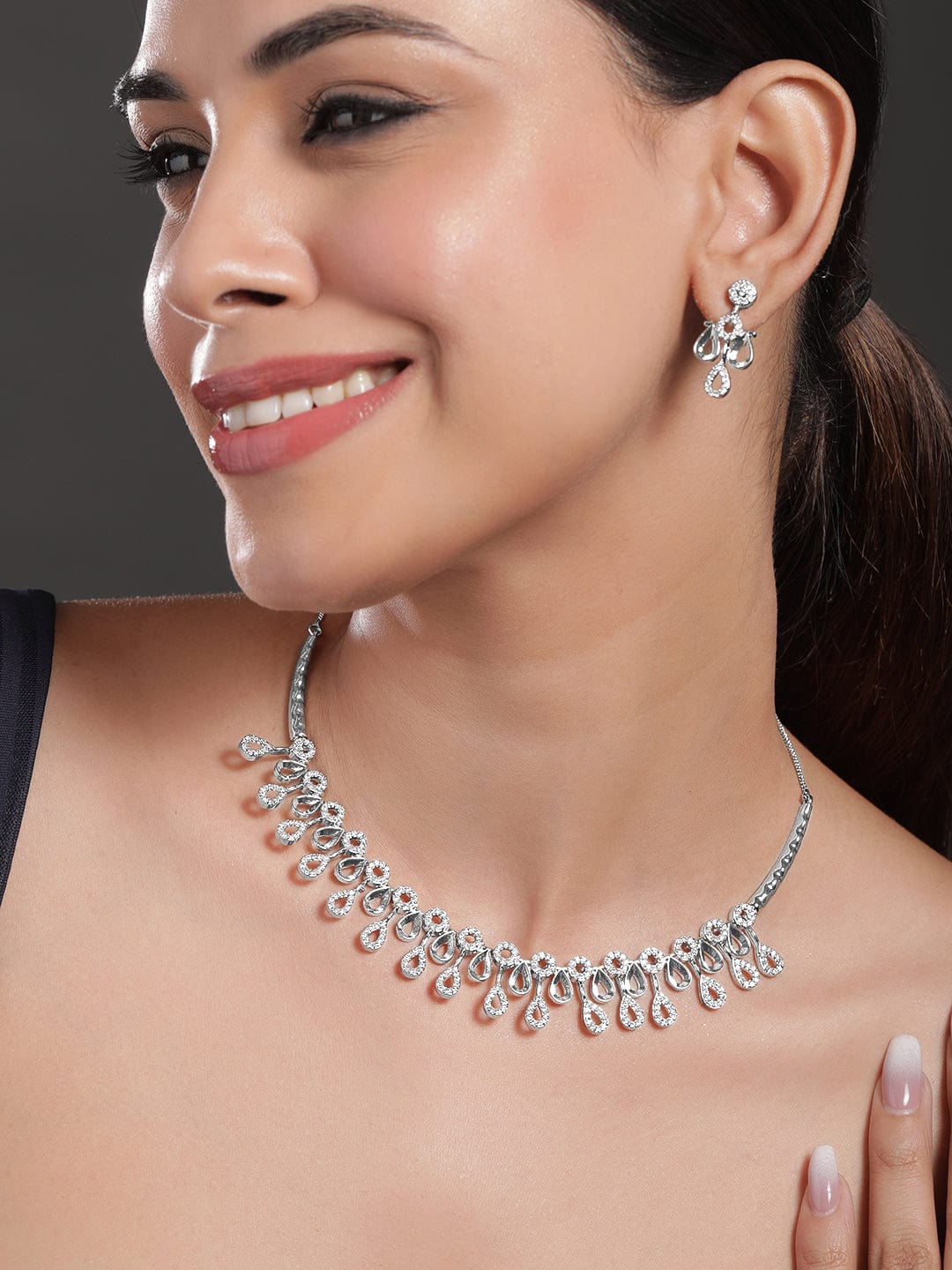 Teardrop American Diamond Zirconia Necklace Set