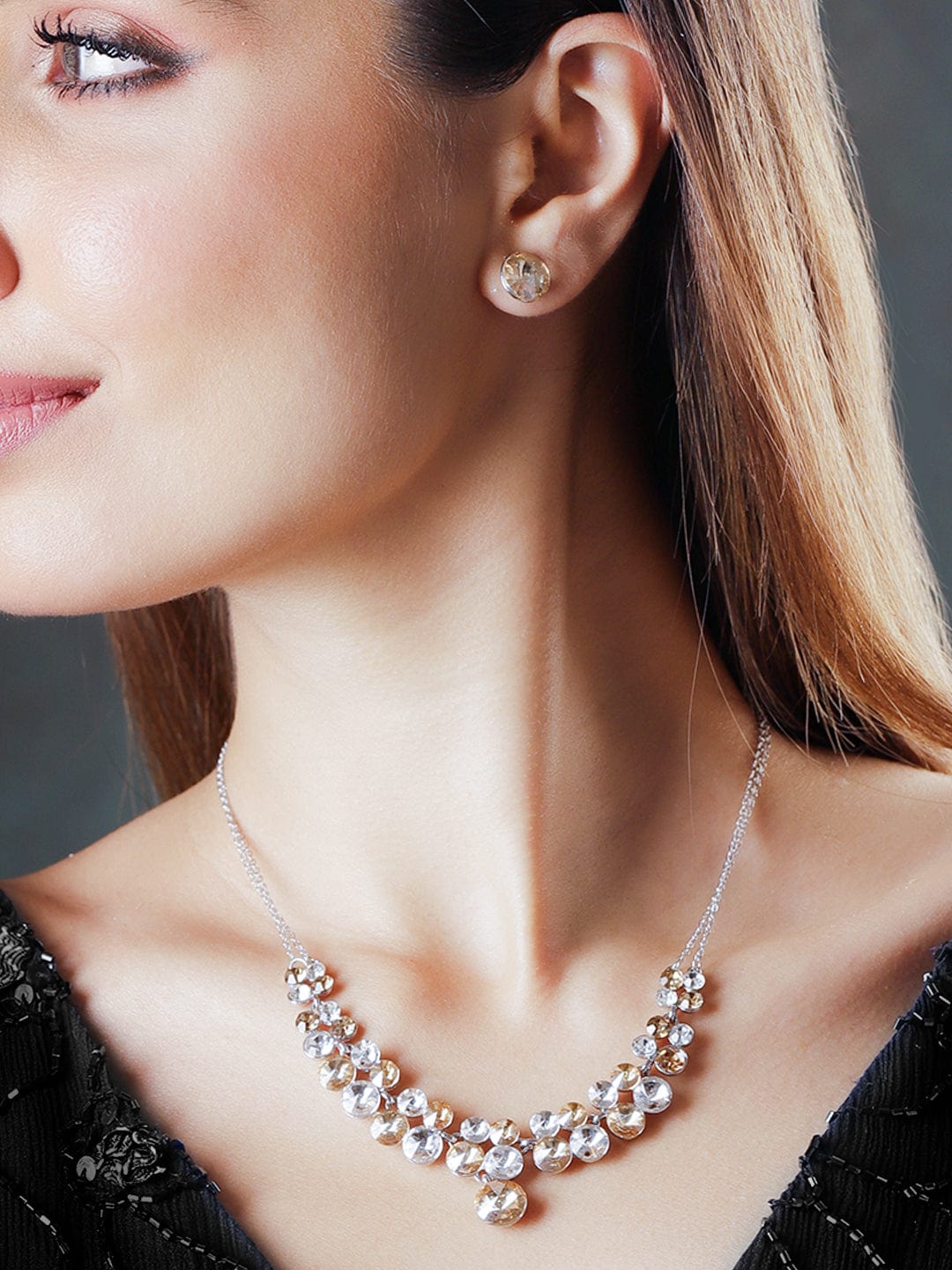 Champagne White Crystal Necklace Set