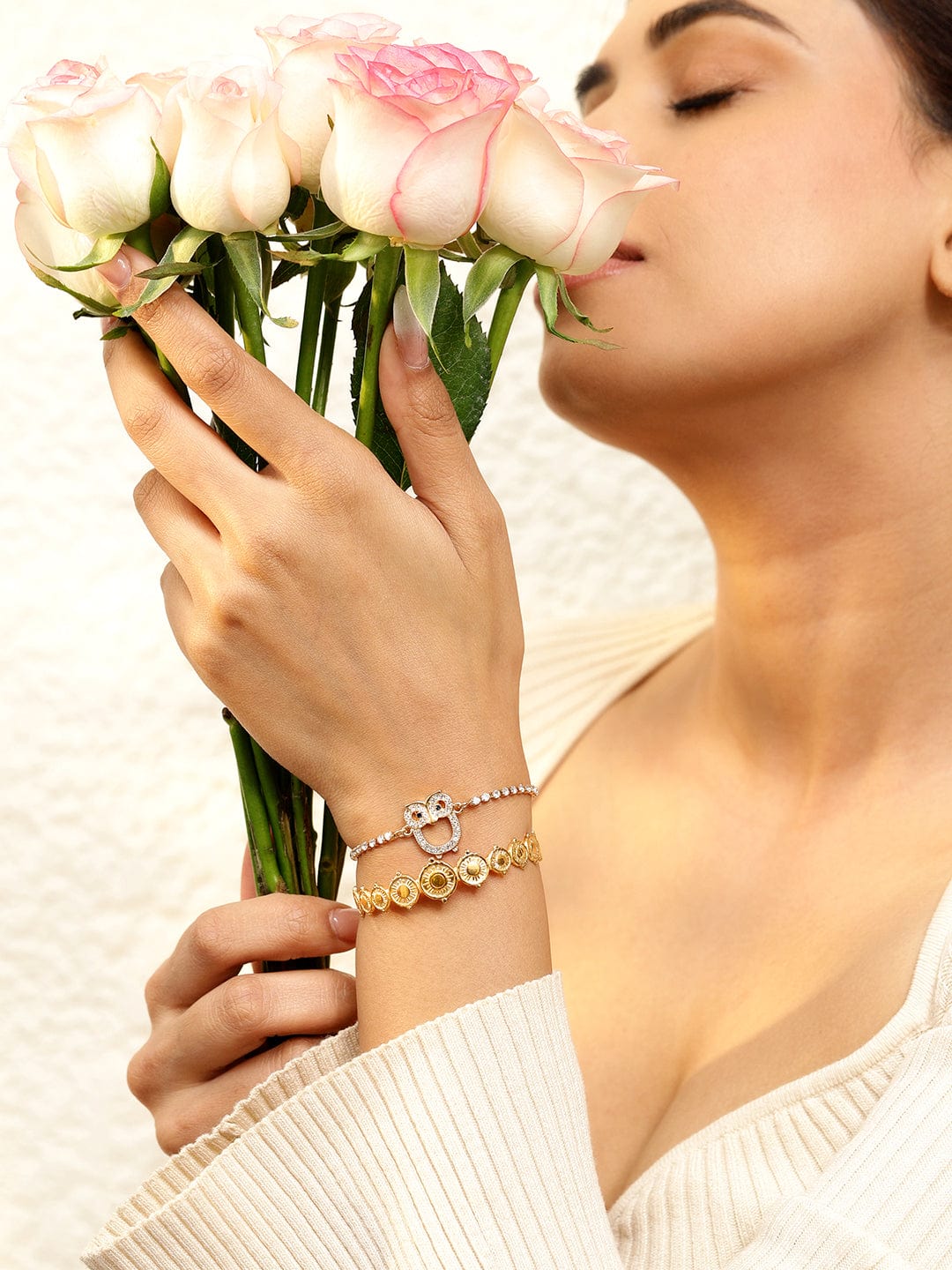 Rubans Set of 2, 18K Gold-Plated Owl & Coin Motif Bracelets