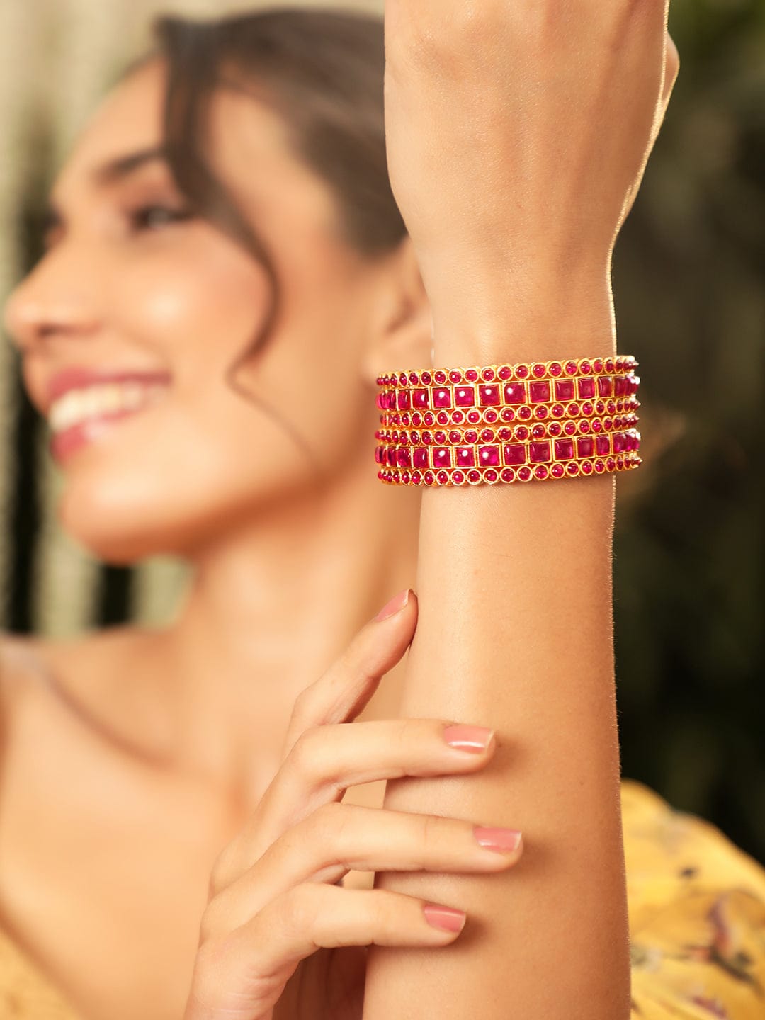 Rubans Set Of 2 Gold Plated Ruby Stones Bangles