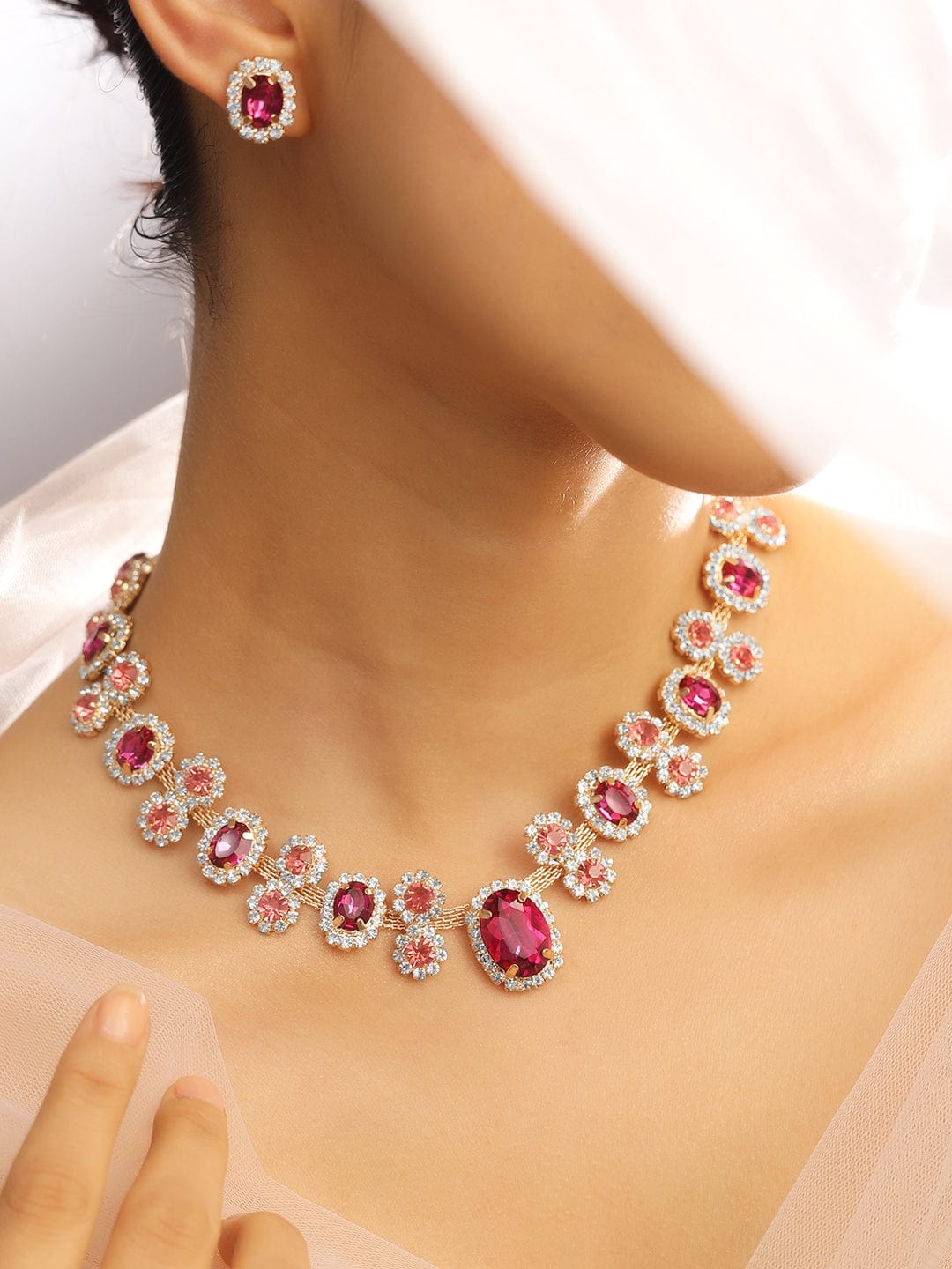 Pink Toned Crystal Necklace Set