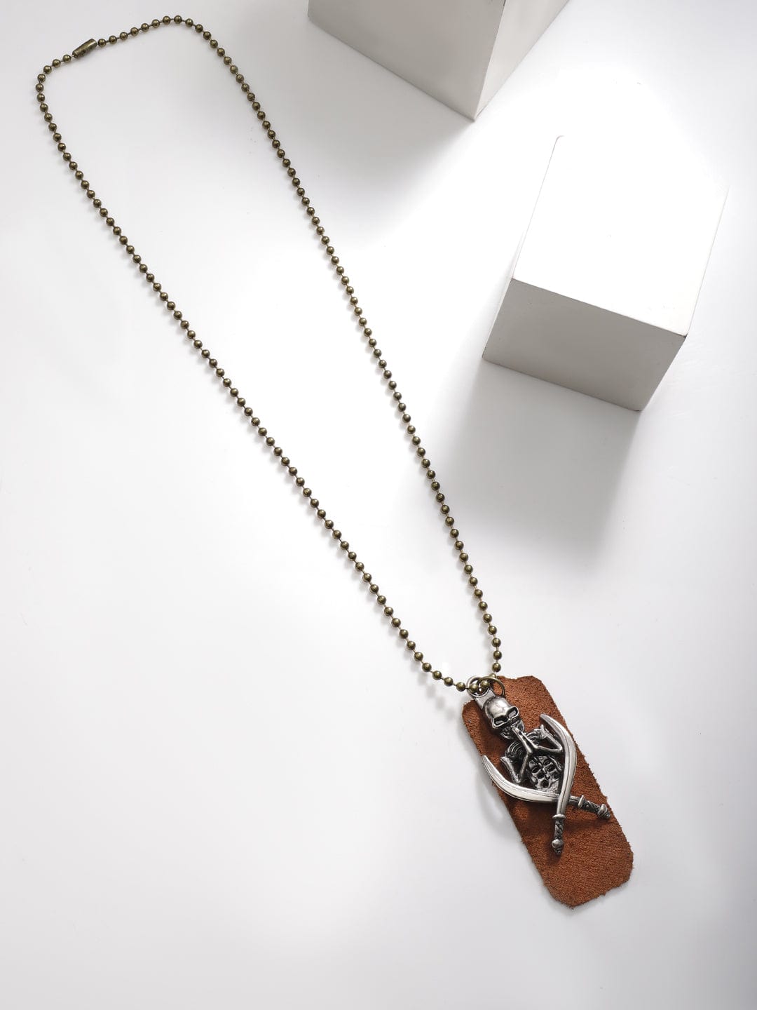 Rubans Voguish Men Brown Lather Animal Motif Pendant With Chains