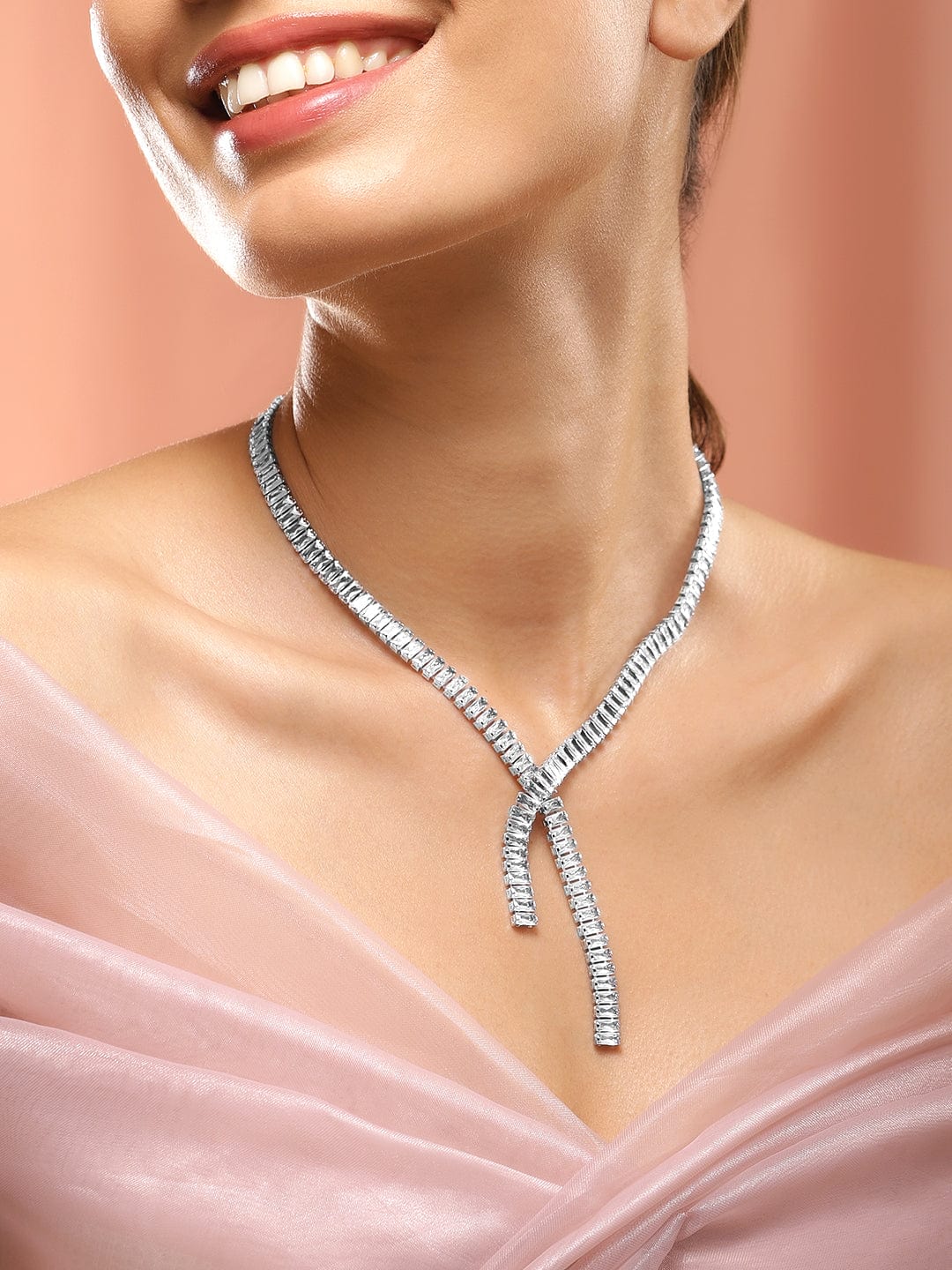 Refined Y Shaped Ad Studded Necklace
