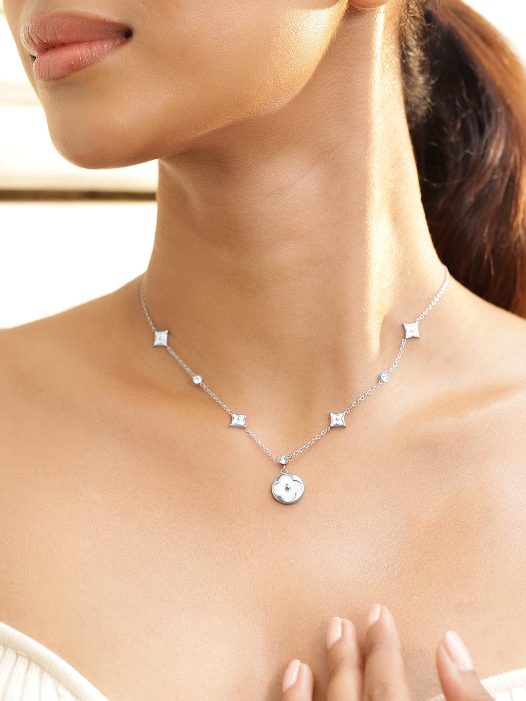 Subtle Floral Charms Chain Necklace