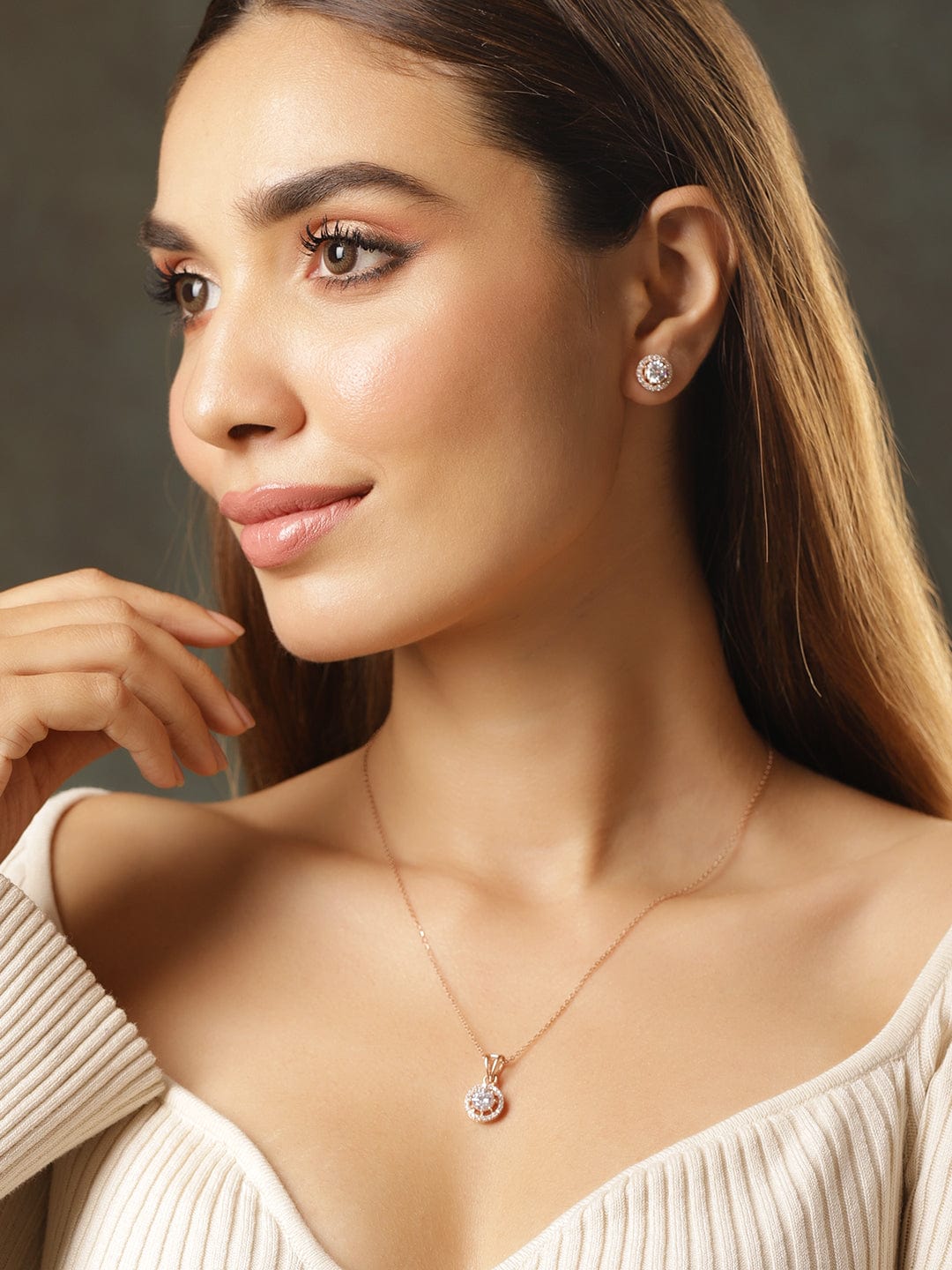 Rose Gold American Diamond Zirconia Necklace Set