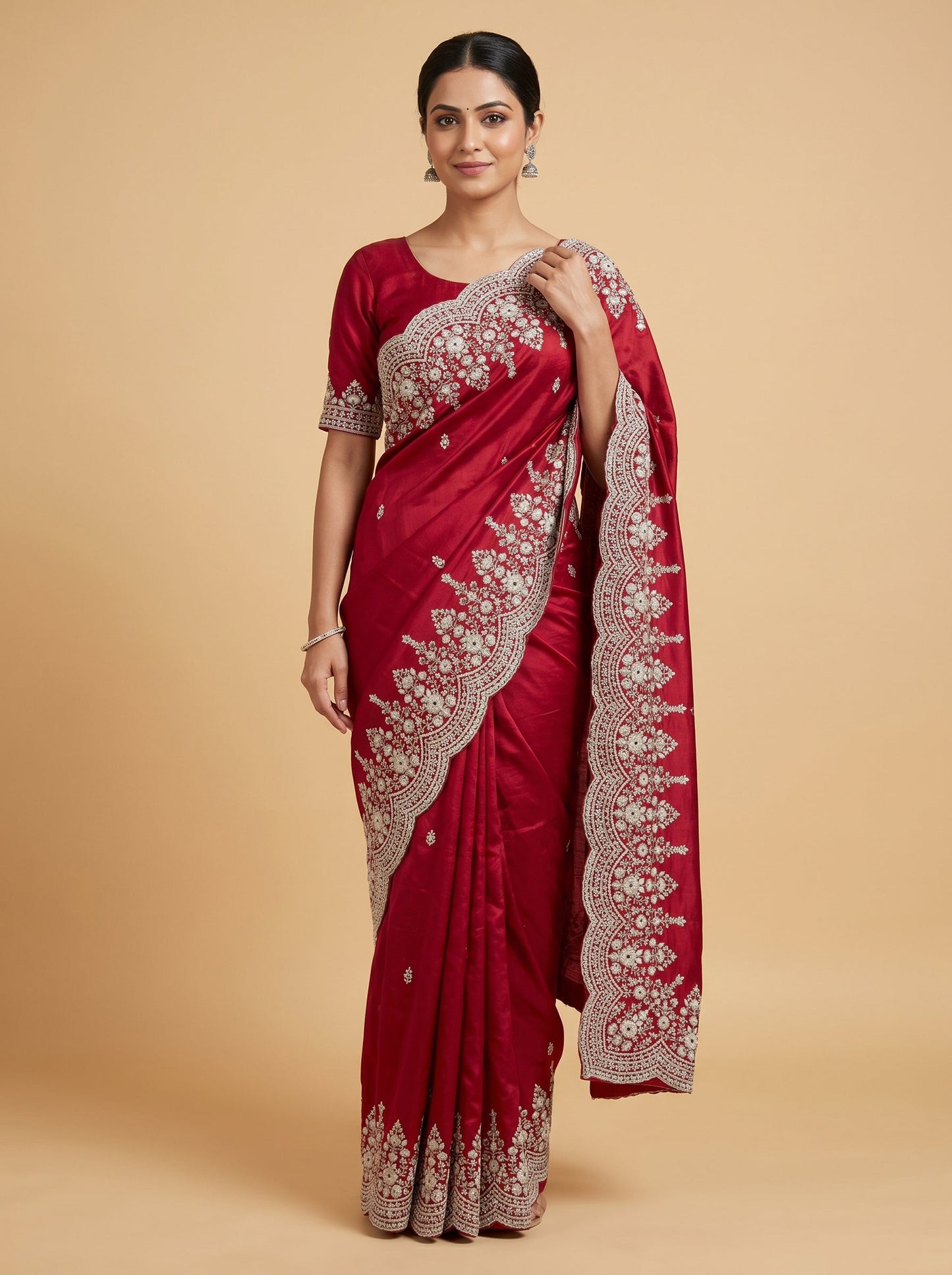 Ruby Flame Radiance Embroidered Saree