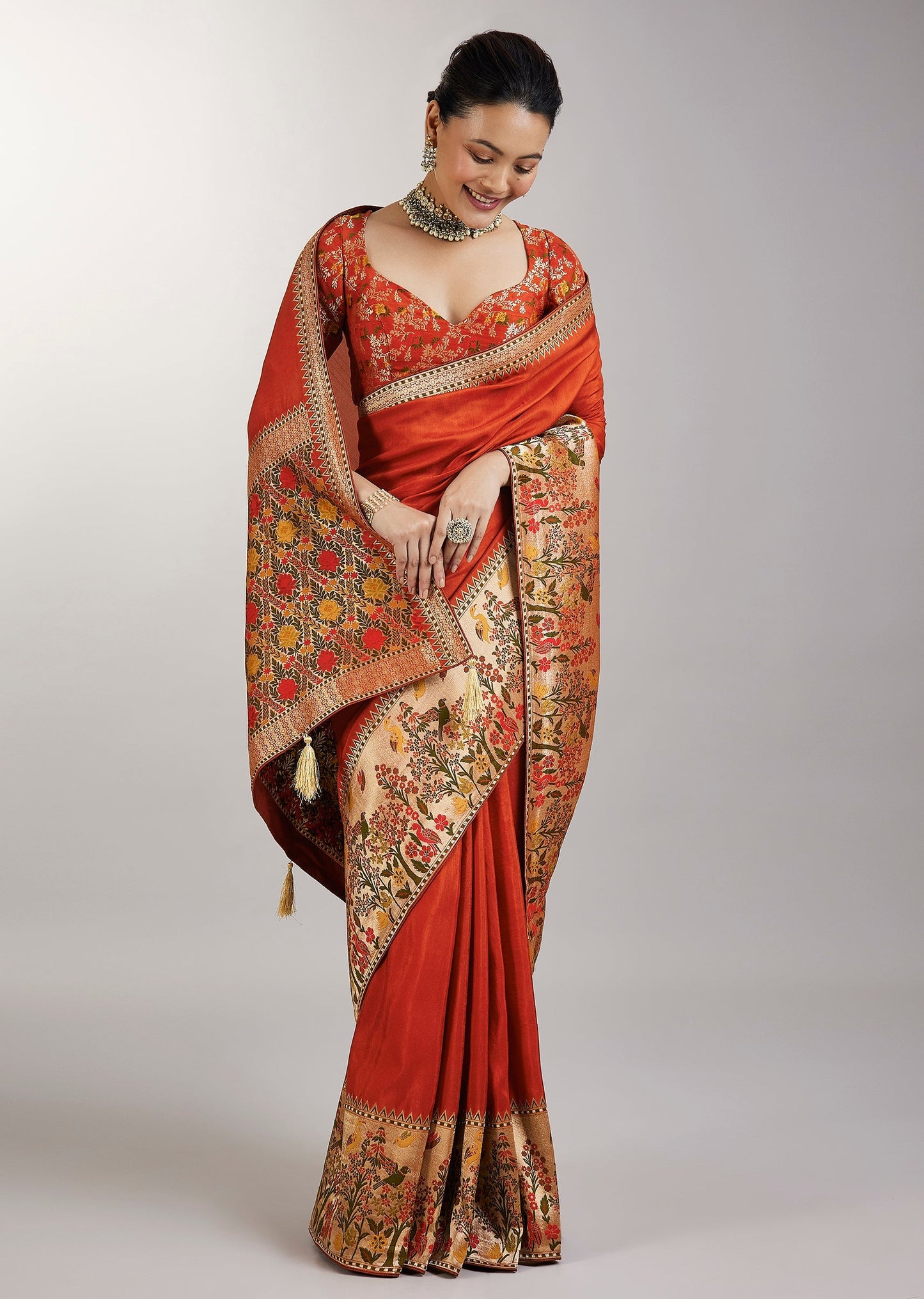 Rust Dola Silk Paithani Saree