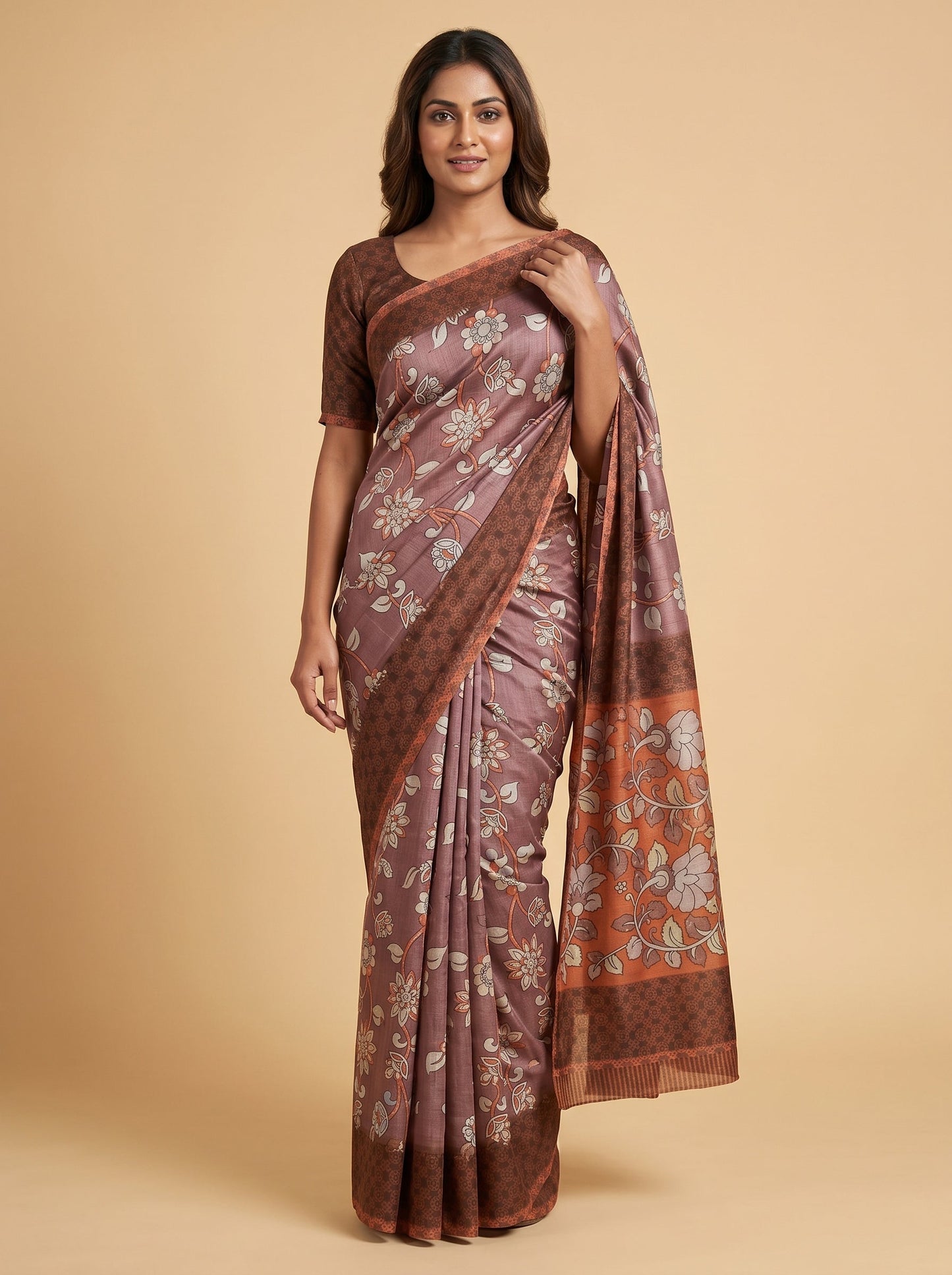 Rust Earth Printed Saree