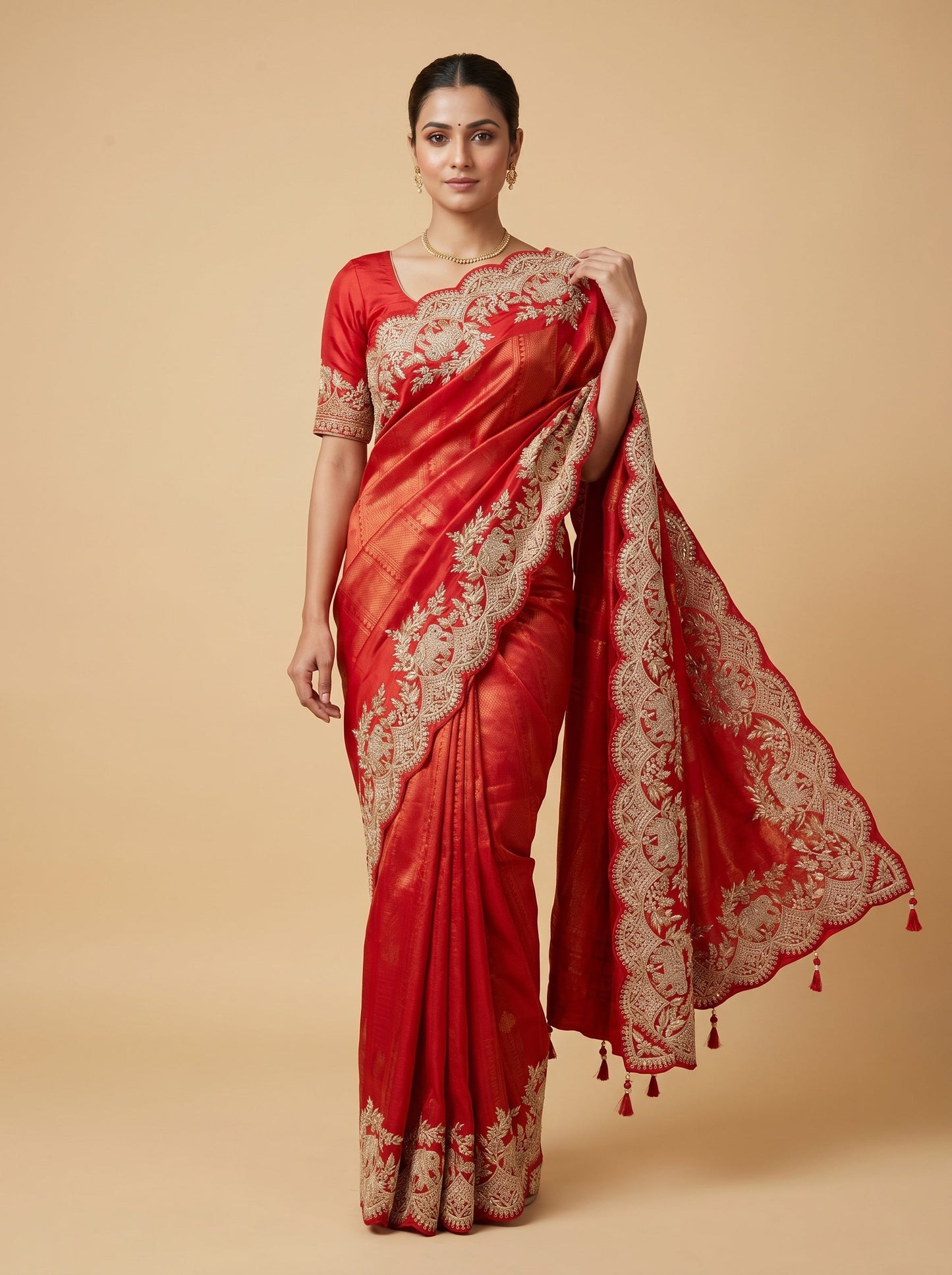 Rust Embroidered Saree with Earthy Craft Detailing