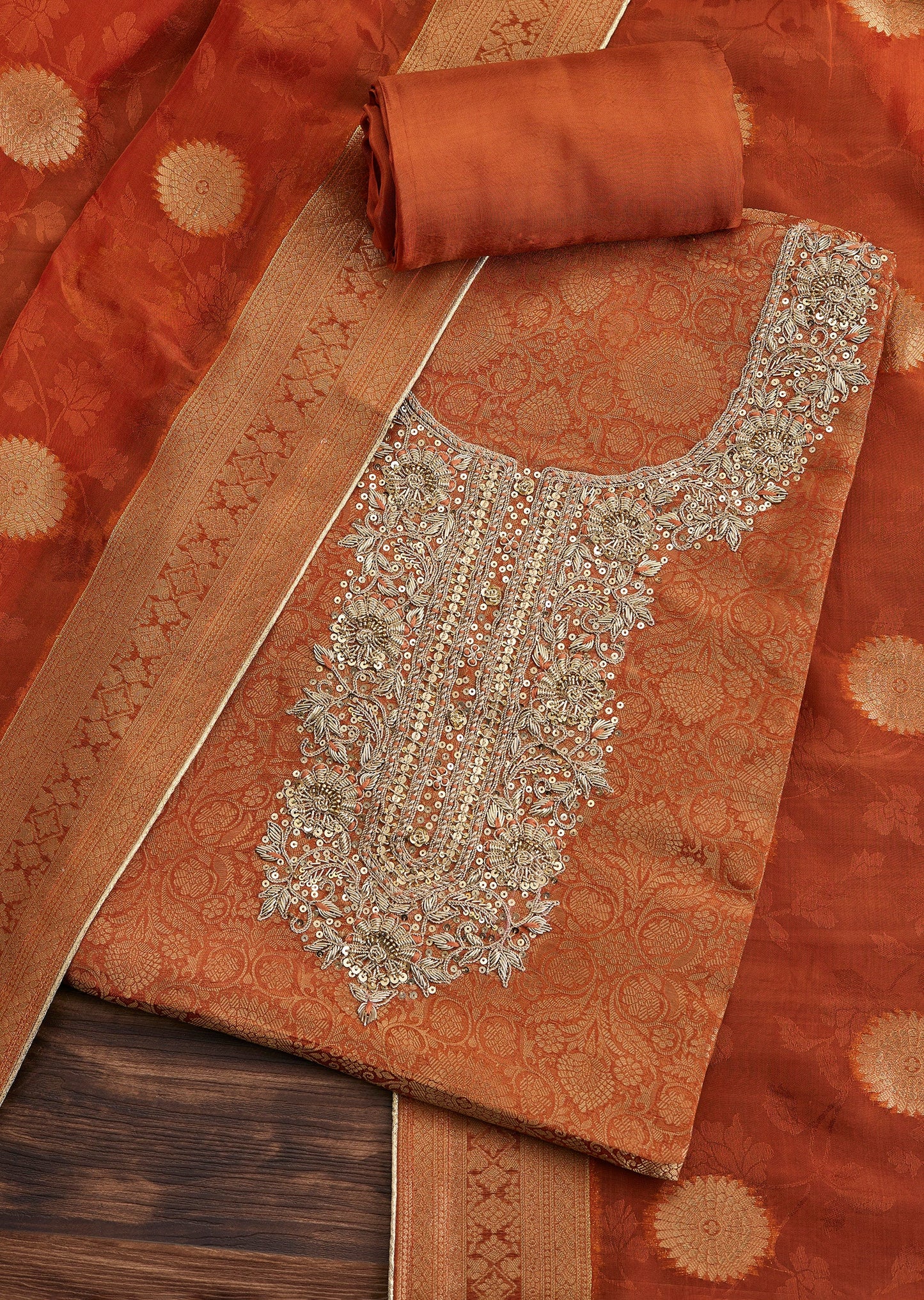 Rust Orange Jacquard Suit