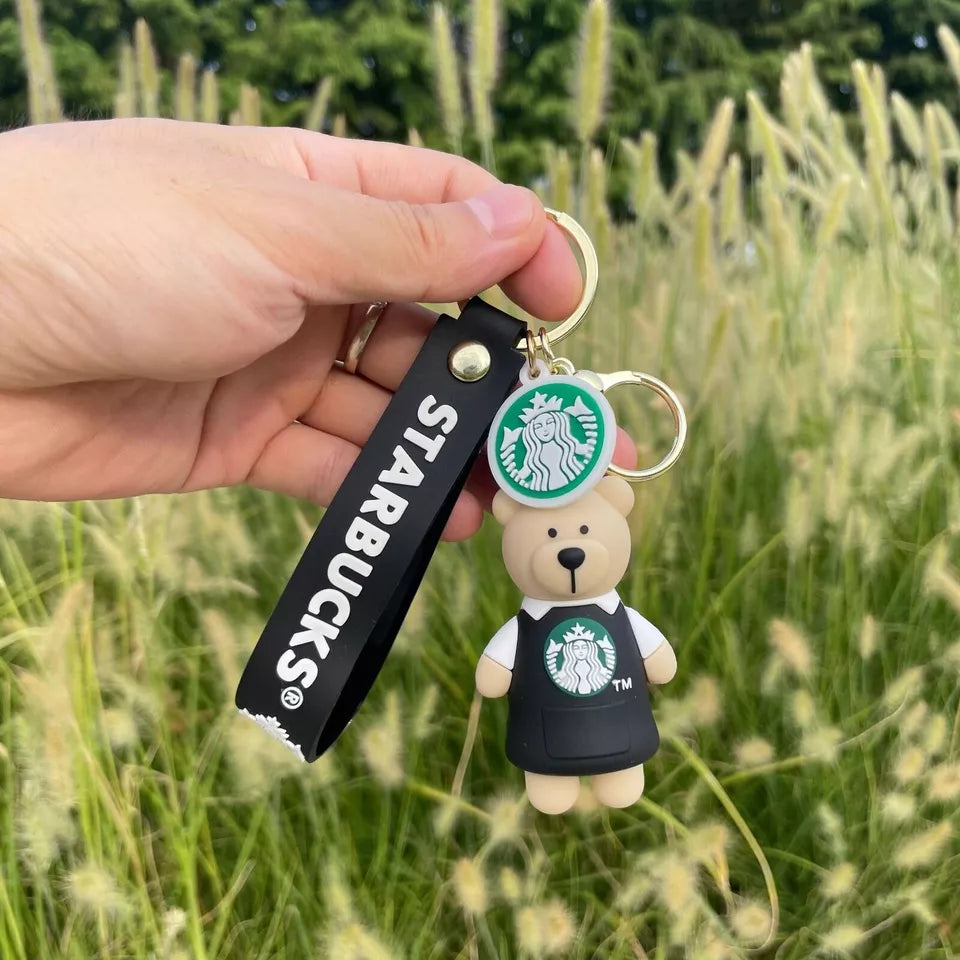Star Bucks Bear Black Keychain | Silicone Lanyard Keychain | Silicone |