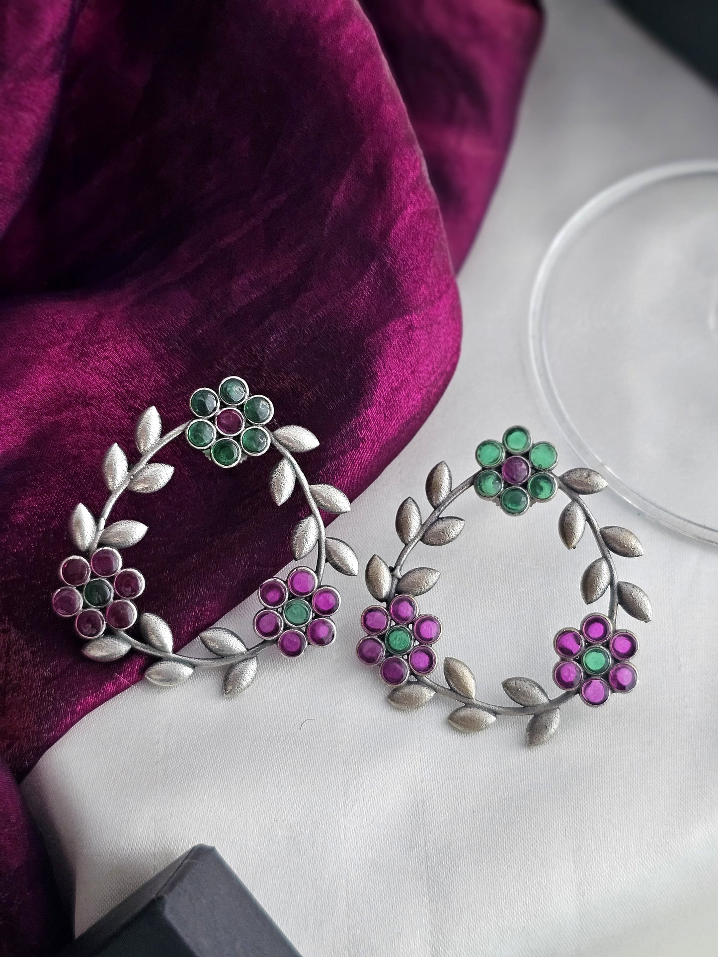 Wreath Earrings with Multicolor Gemstones