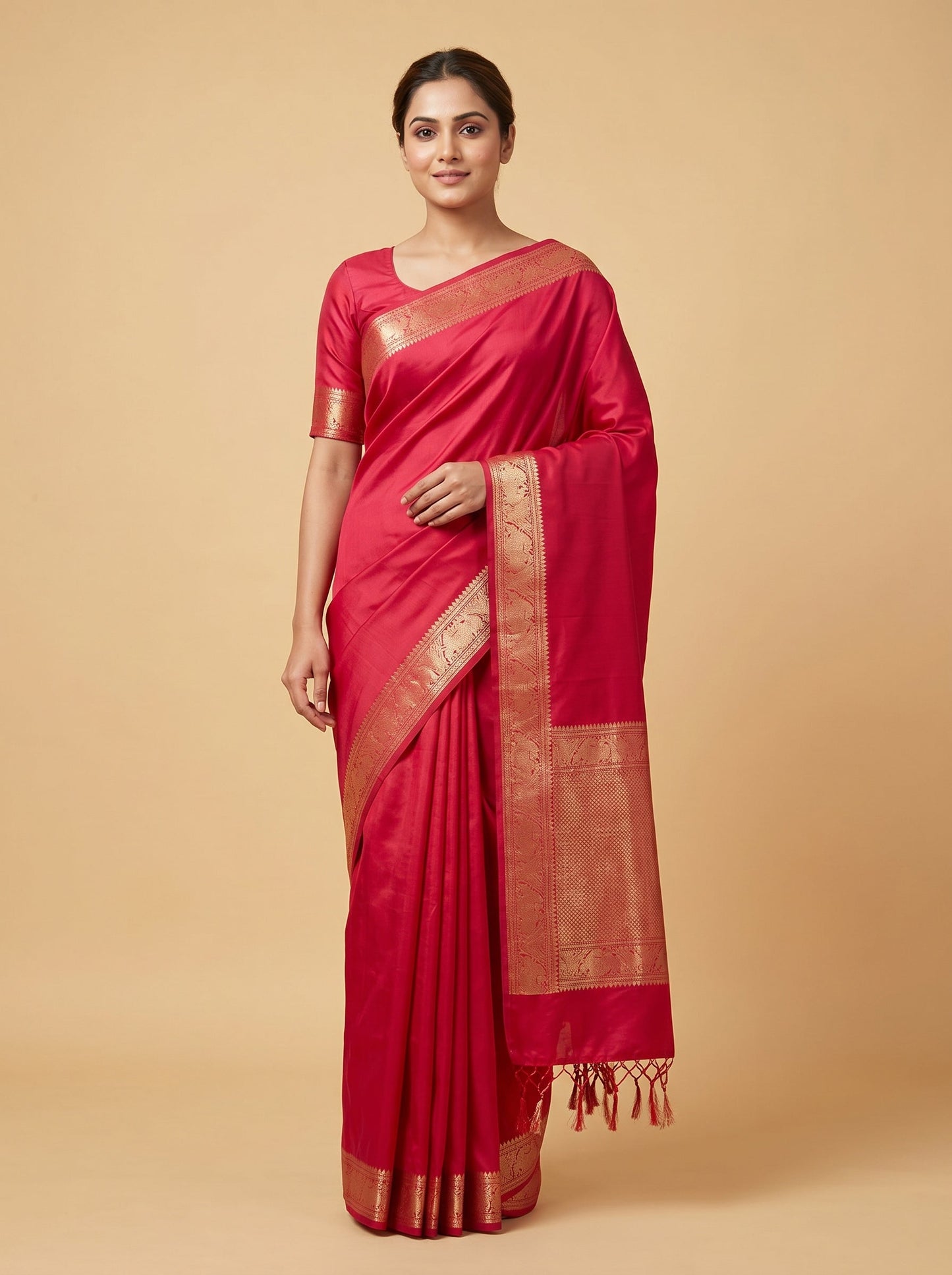 Scarlet Tassel Red Handloom Saree