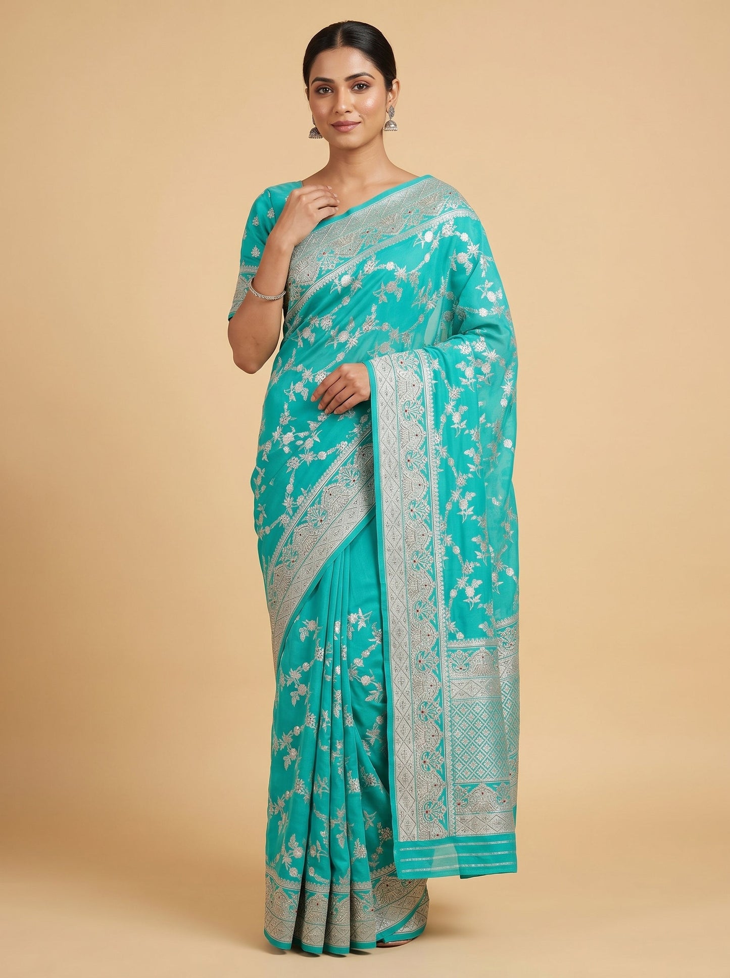 Sea Green Elegant Glow Embroidered Saree