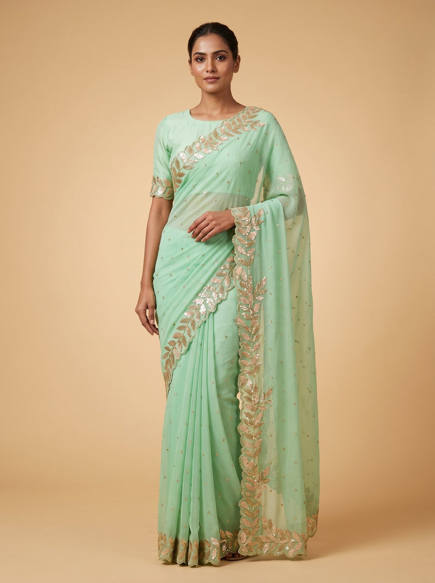 Sea Green Gentle Detail Embroidered Saree