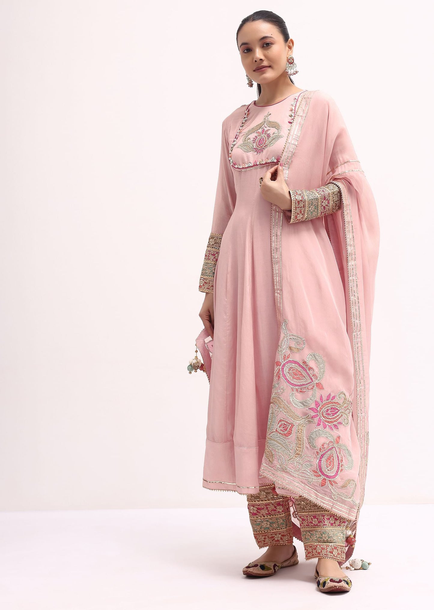 Pink Silk Anarkali Set In Gotta Work