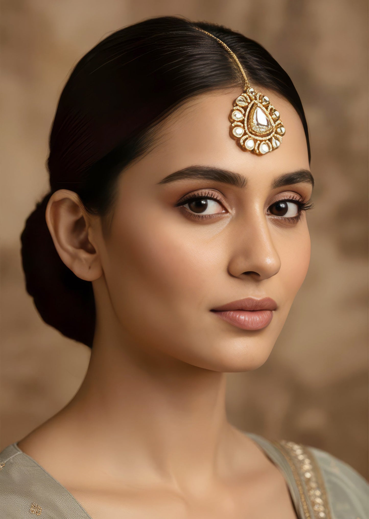 Gold White Maangtikka With Polished Detail