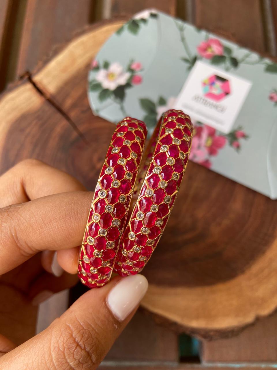 Shambhavi Potta Meenakari Bangles - Pink