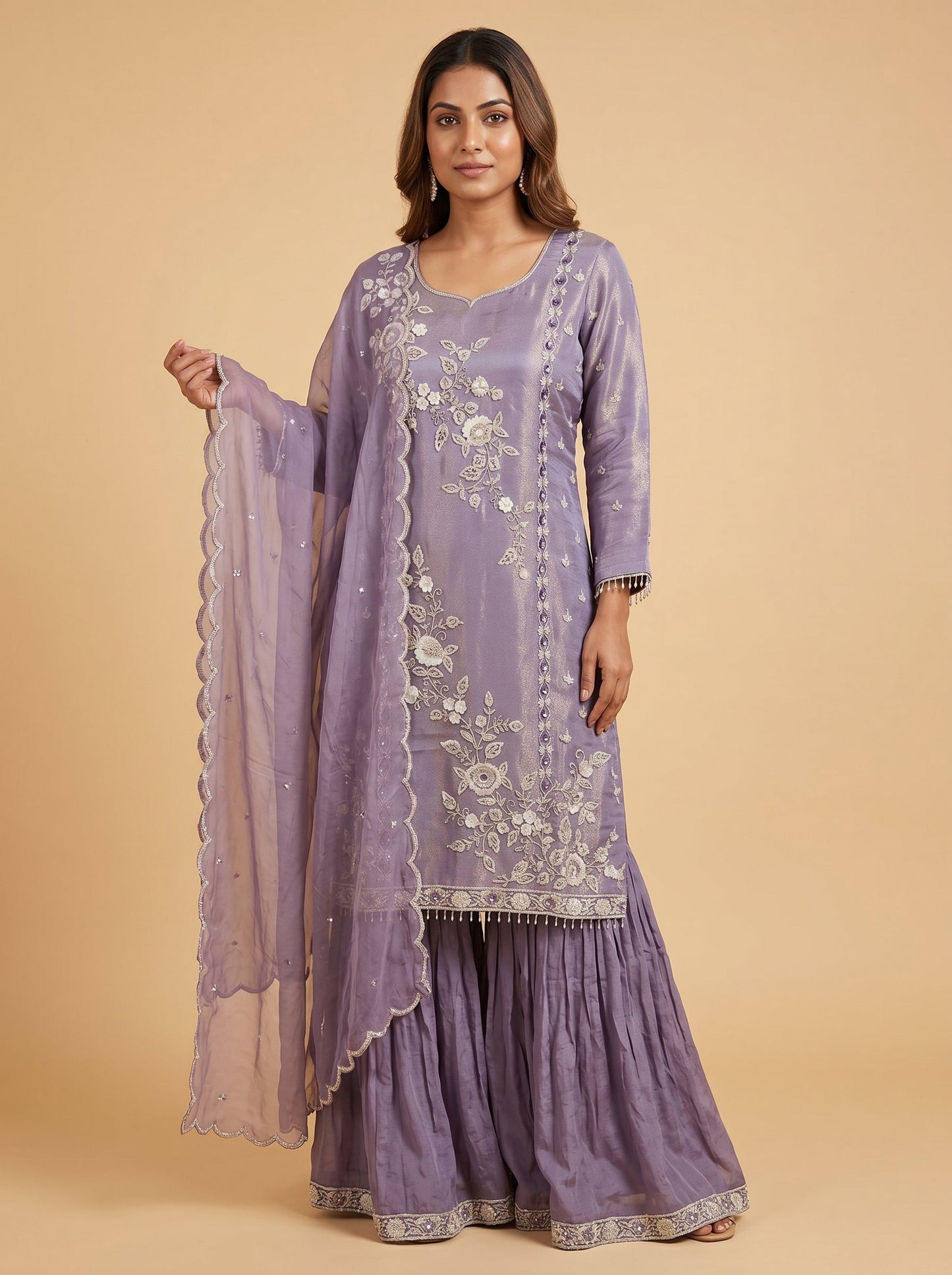 Silken Lavender Sharara Set