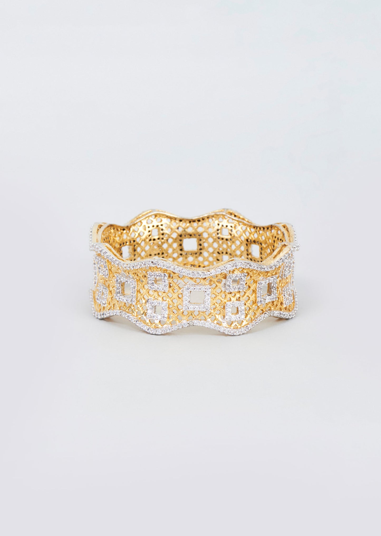 Silver And Gold Sparkling Finish Zircon Kada