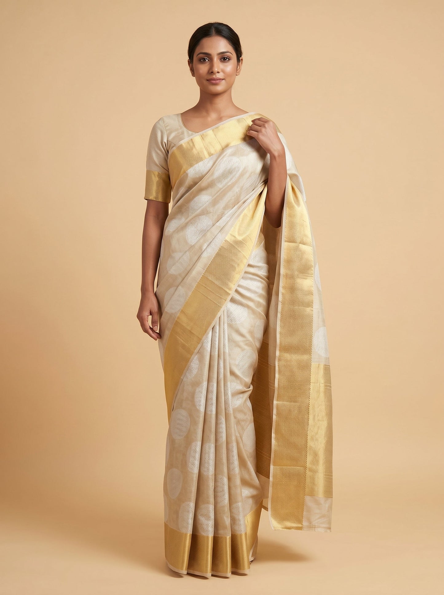 Silver Beige Whisper Handloom Saree
