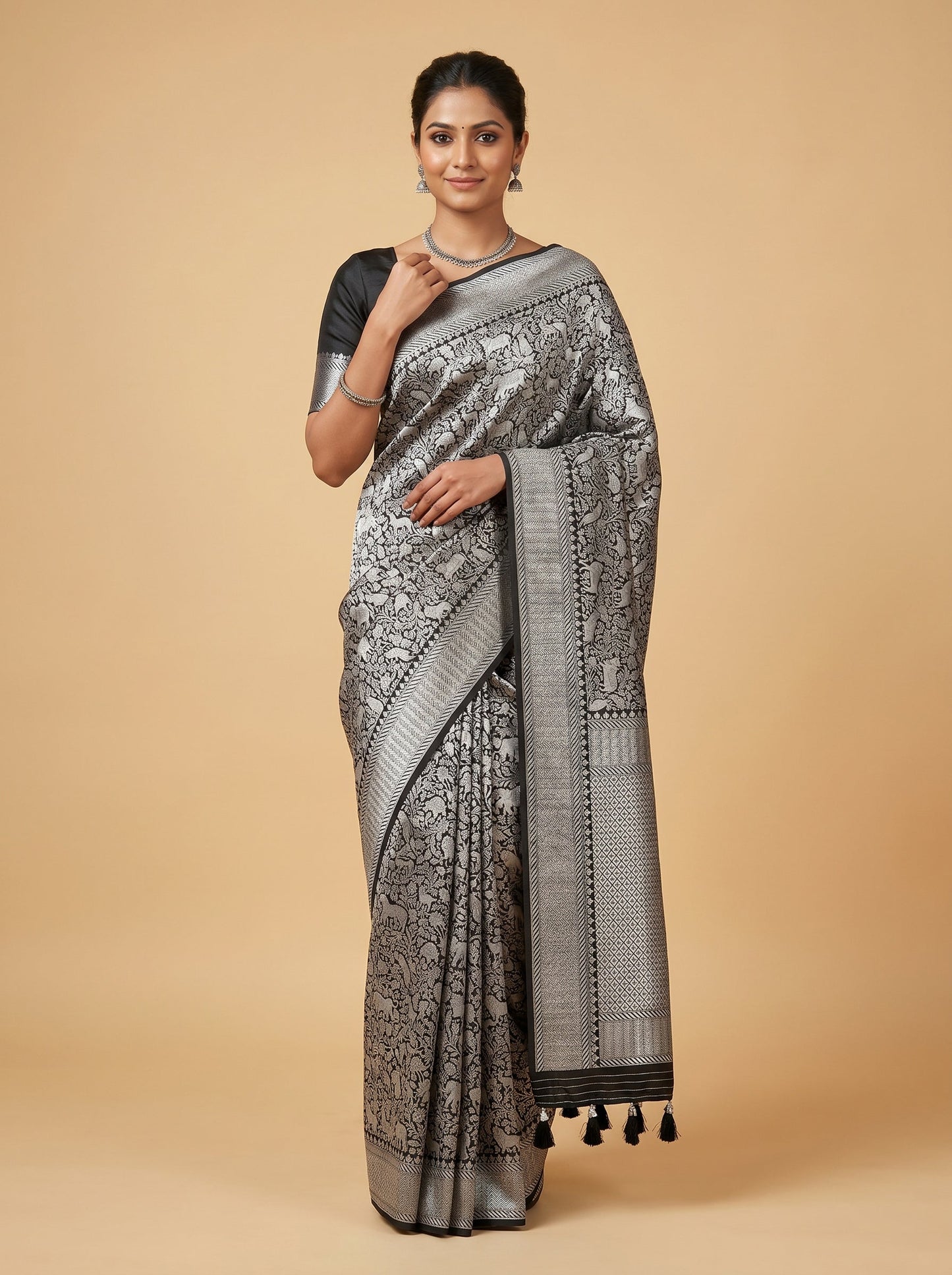 Silver Black Embroidered Saree
