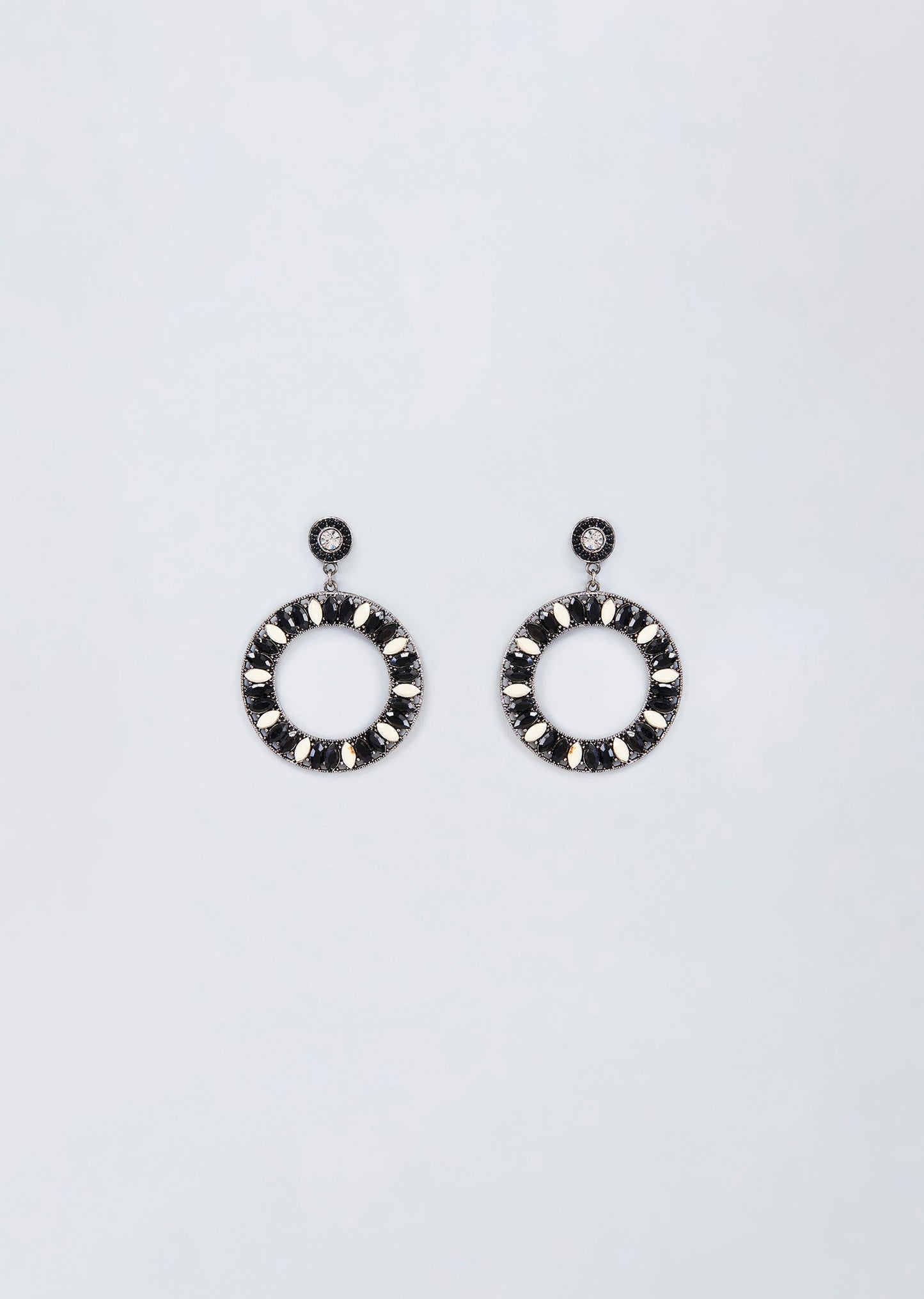 Silver Finish Black And White Stone Dangler Earrings